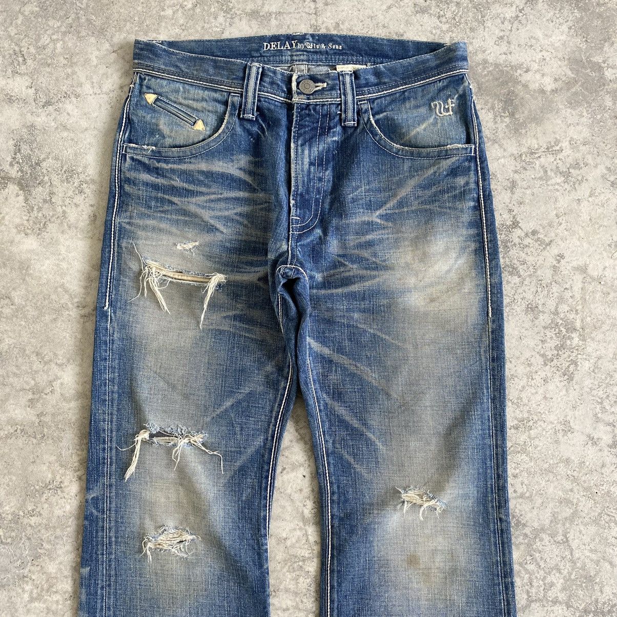 Vintage Ufin & Sons Made In Japan Faded Blue Distressed Flared Jeans Size US 31 - 3 Thumbnail