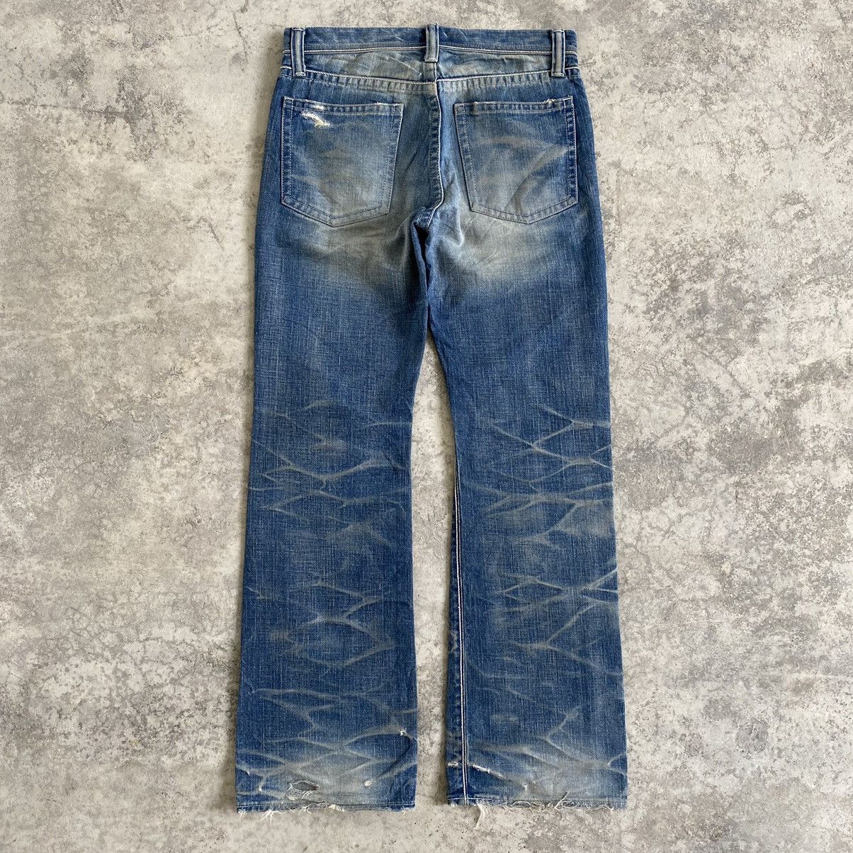 Vintage Ufin & Sons Made In Japan Faded Blue Distressed Flared Jeans Size US 31 - 9 Thumbnail