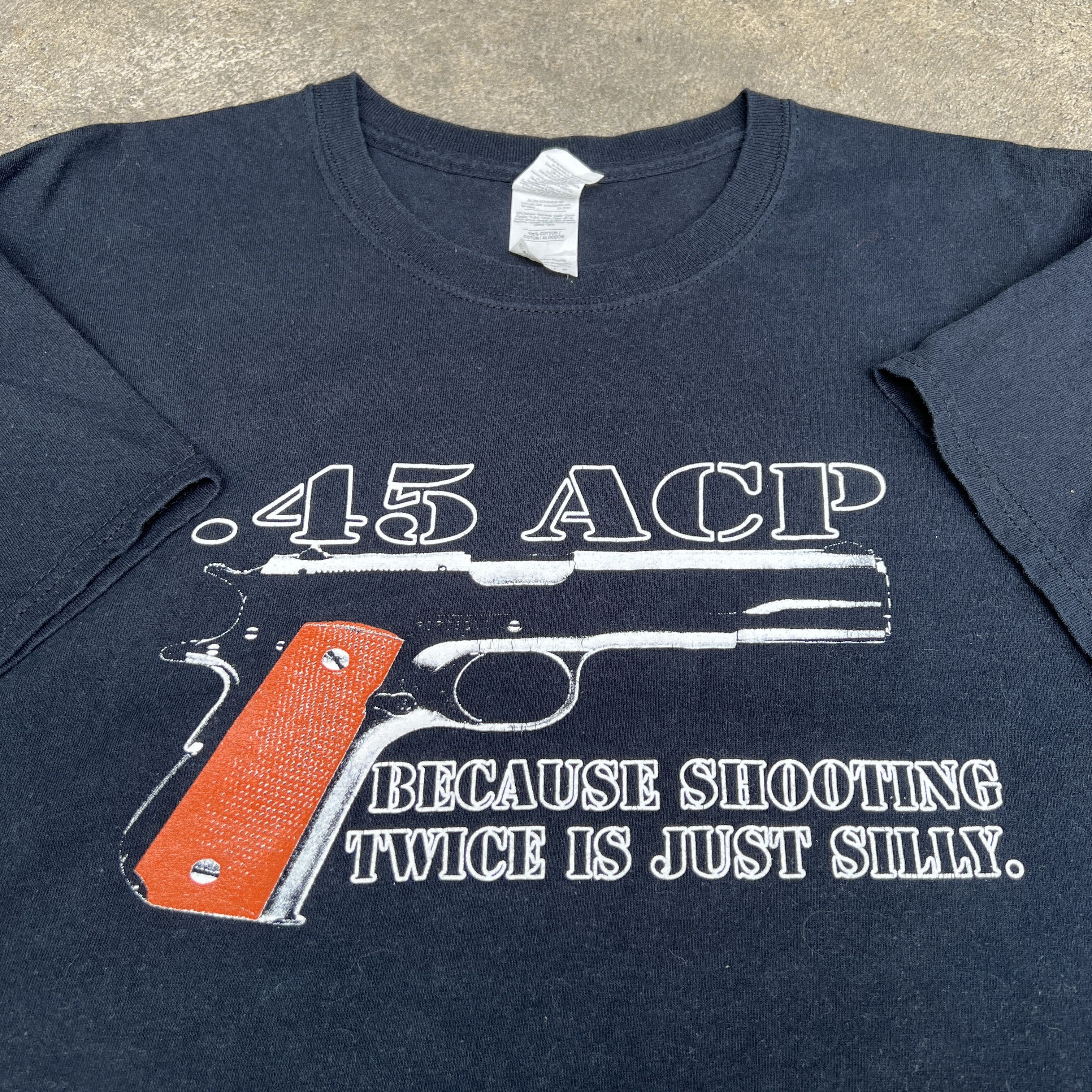Vintage Vintage .45 ACP gun Promo Tee Shirt 911 glock Colt pistol Size US L / EU 52-54 / 3 - 1 Thumbnail