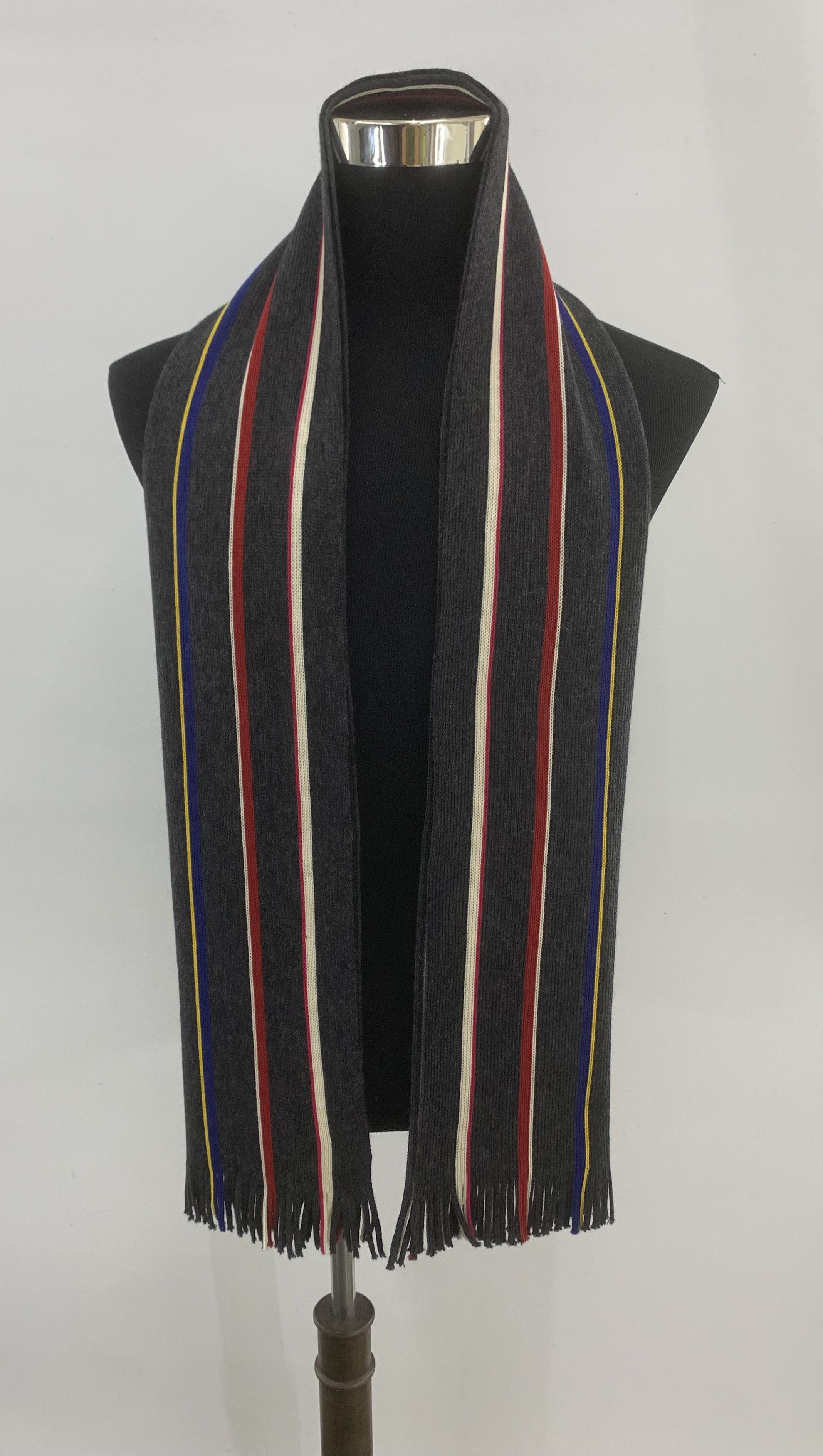【AAKE】STRIPE WOOL MUFFLER Men's Winter Wool Muffler Black Striped - Handicraft Palace