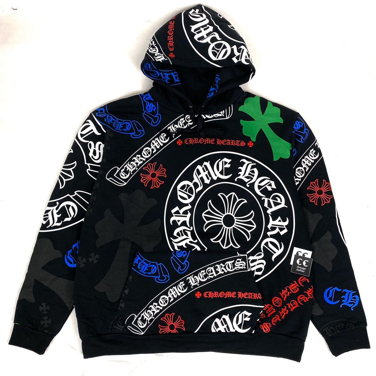 image of Chrome Hearts Stencil Logos Hoodie All Over Black XL Matty, Men's