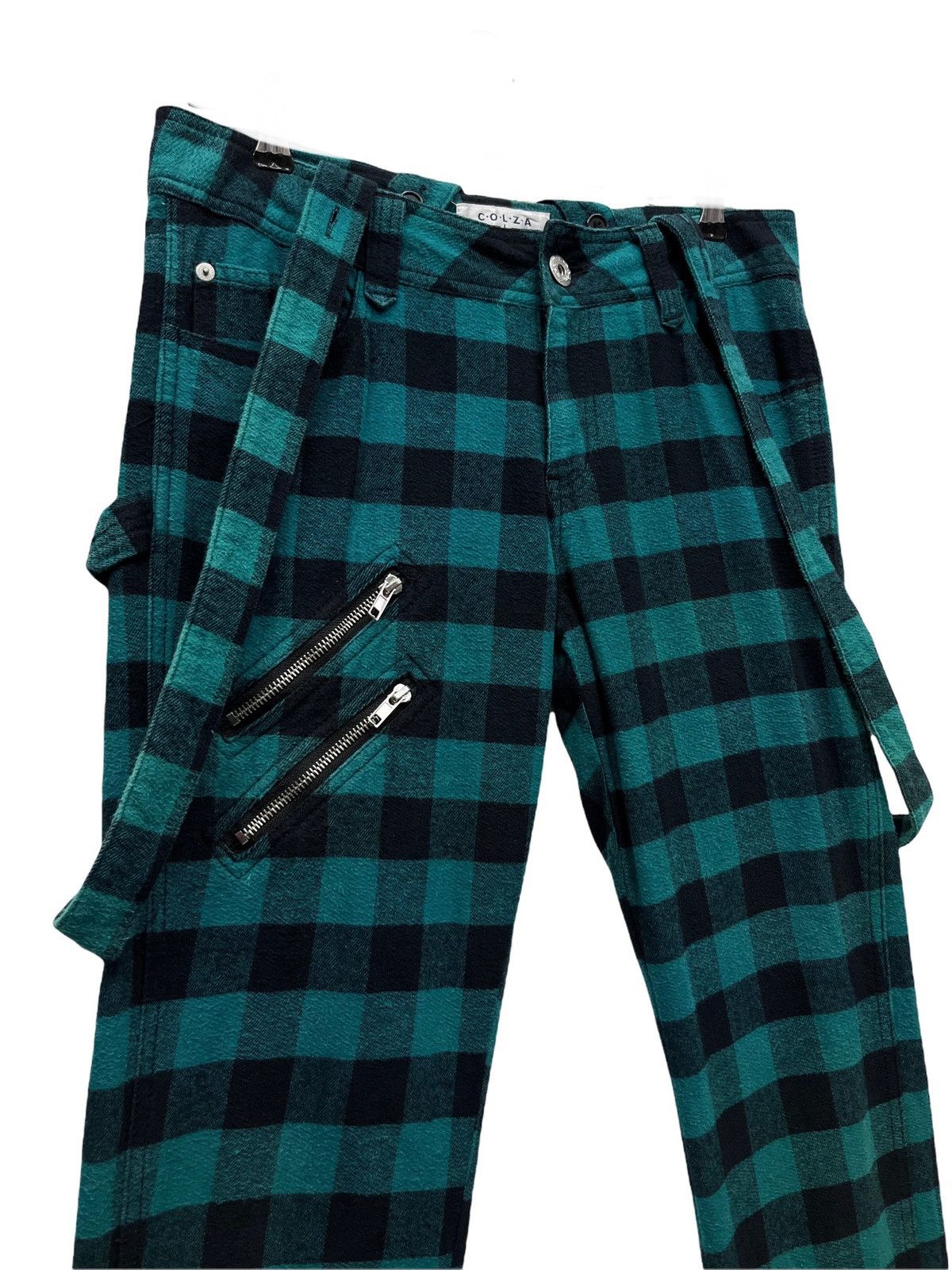 image of Seditionaries Punk Zipper Bondage Suspender Tartan Plaid Pants in Green/Black, Men's (Size 31)