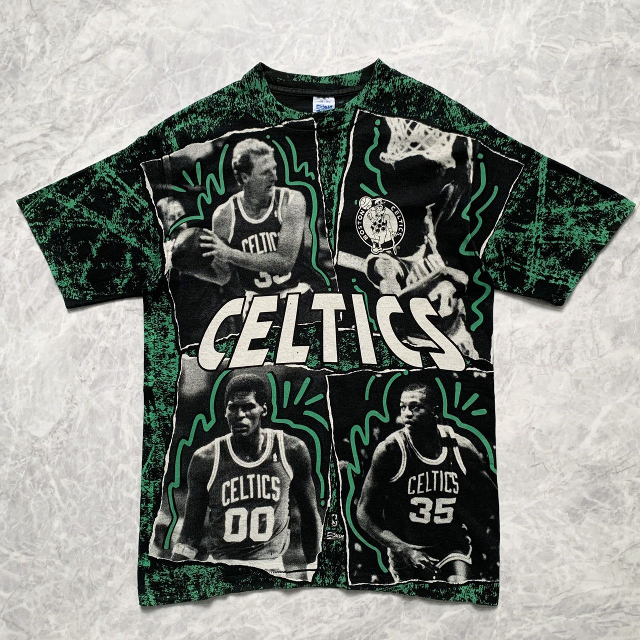 NBA × Salem Sportswear × Vintage VTG 90s NBA BOSTON CELTICS BIRD AOP SALEM SPORTSWEAR T-SHIRT Size US L / EU 52-54 / 3 - 1 Thumbnail