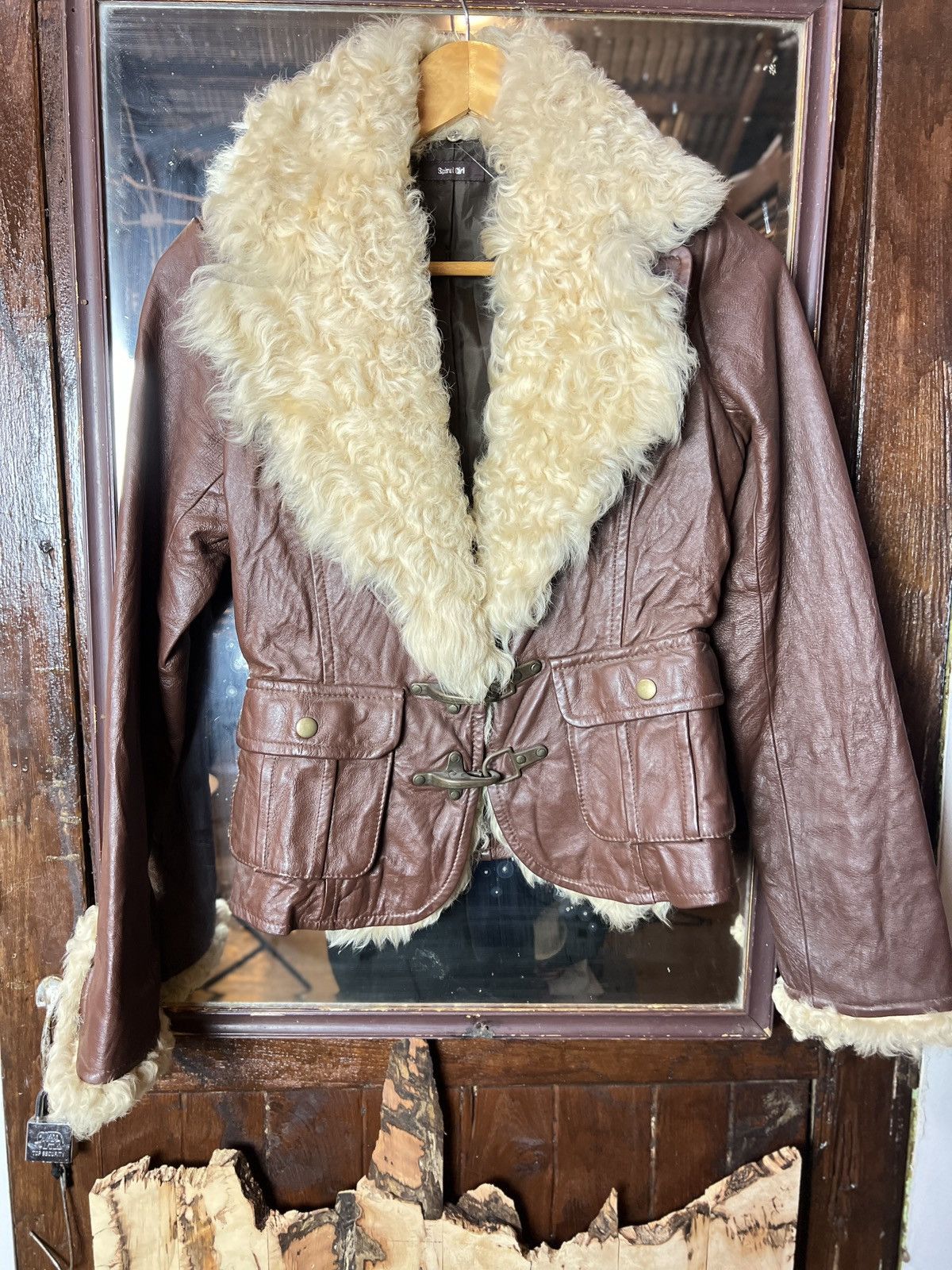 image of Leather Jacket Plate Separate Cloth Calgan Lamb Lining in Brown, Women's (Size 2XS)