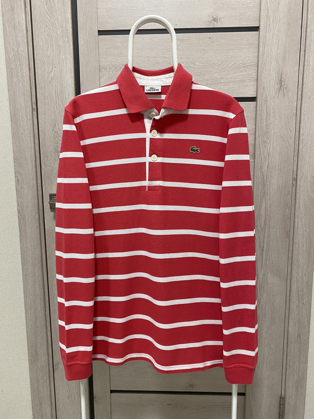 Lacoste Lacoste Vintage 90’s Stripped White/Pink Cotton Long Sleeve Size US M / EU 48-50 / 2 - 1 Thumbnail
