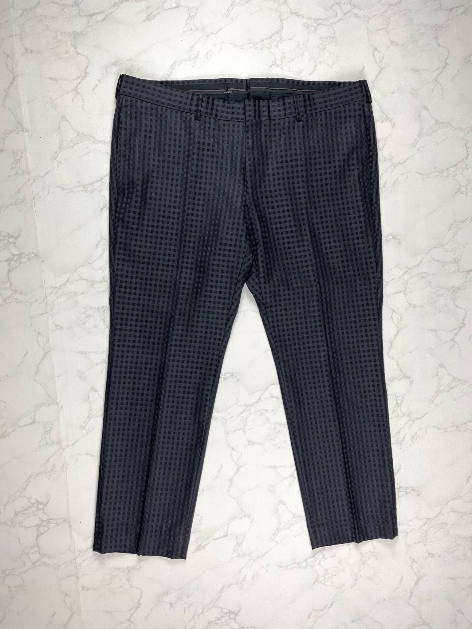 image of Gucci Black Plaid Rayon Cropped Pants, Men's (Size 38)