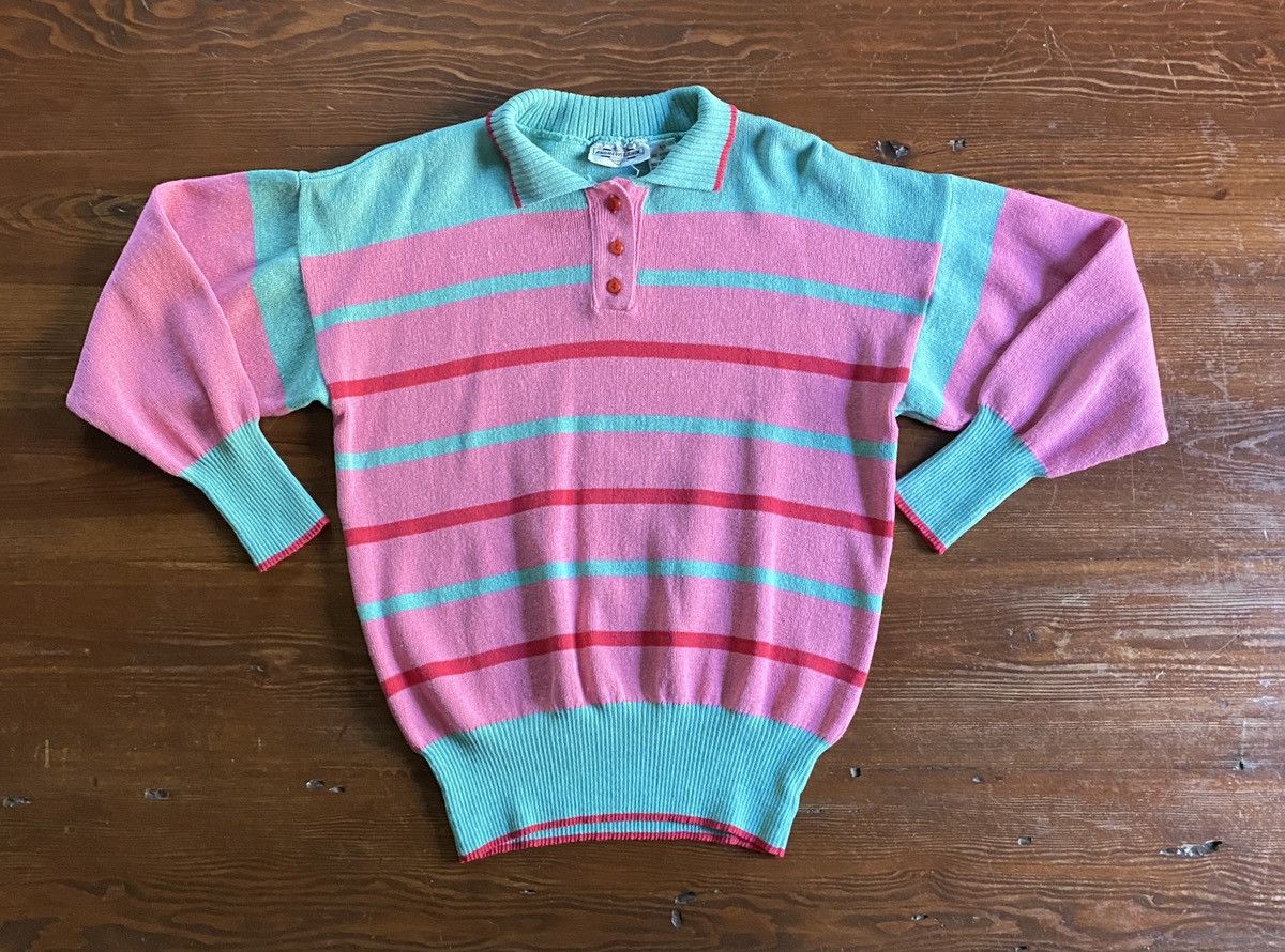 Andrew St. John Vintage 80’s Andrew St. John Pink Striped Knit Polo Sweater Size US S / EU 44-46 / 1 - 2 Thumbnail