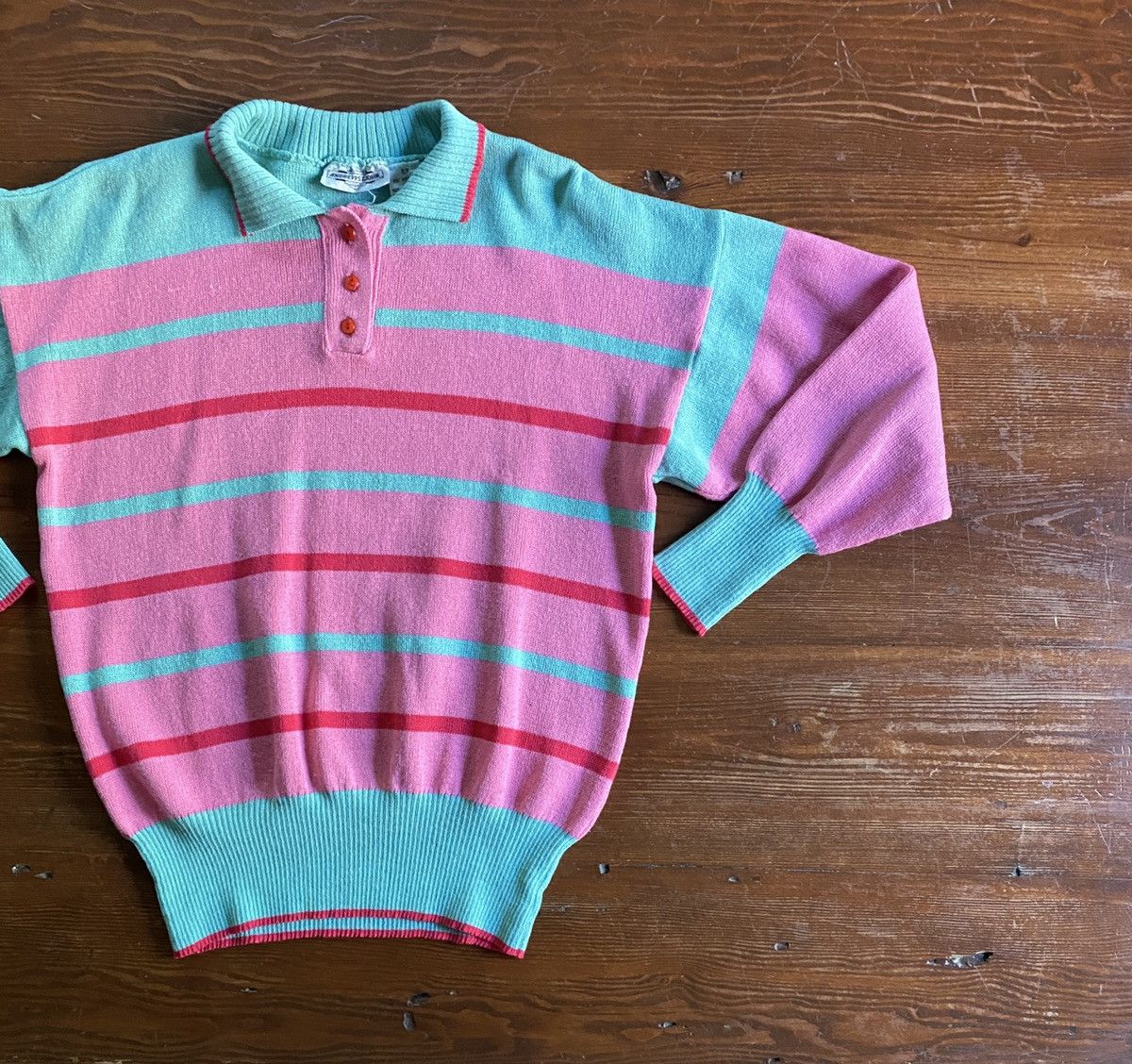 Andrew St. John Vintage 80’s Andrew St. John Pink Striped Knit Polo Sweater Size US S / EU 44-46 / 1 - 1 Thumbnail