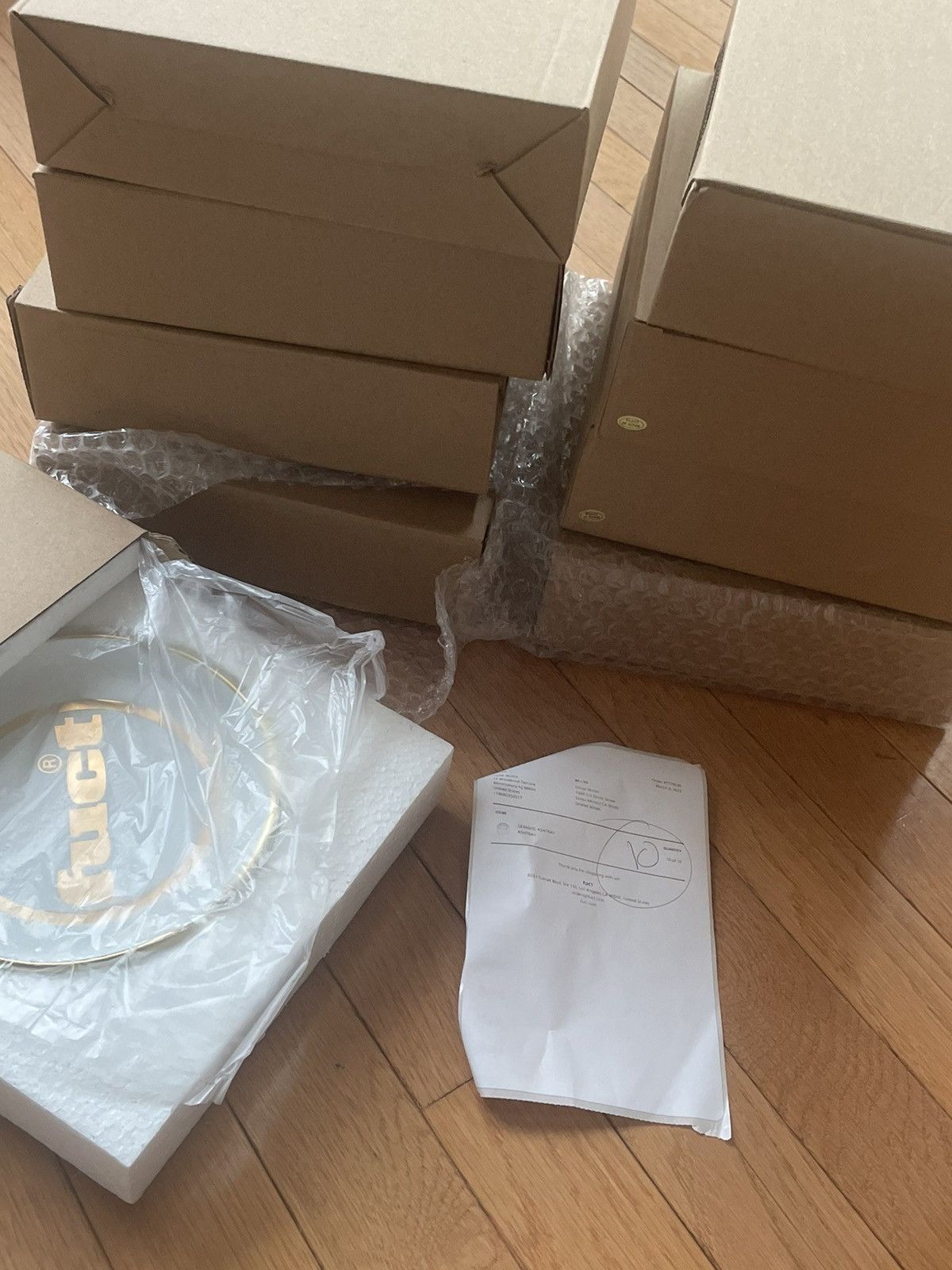 FUCT LARGE CIRCULAR FUCT OG LOGO CERAMIC ASH TRAY IN GOLD & WHITE Size ONE SIZE - 4 Thumbnail