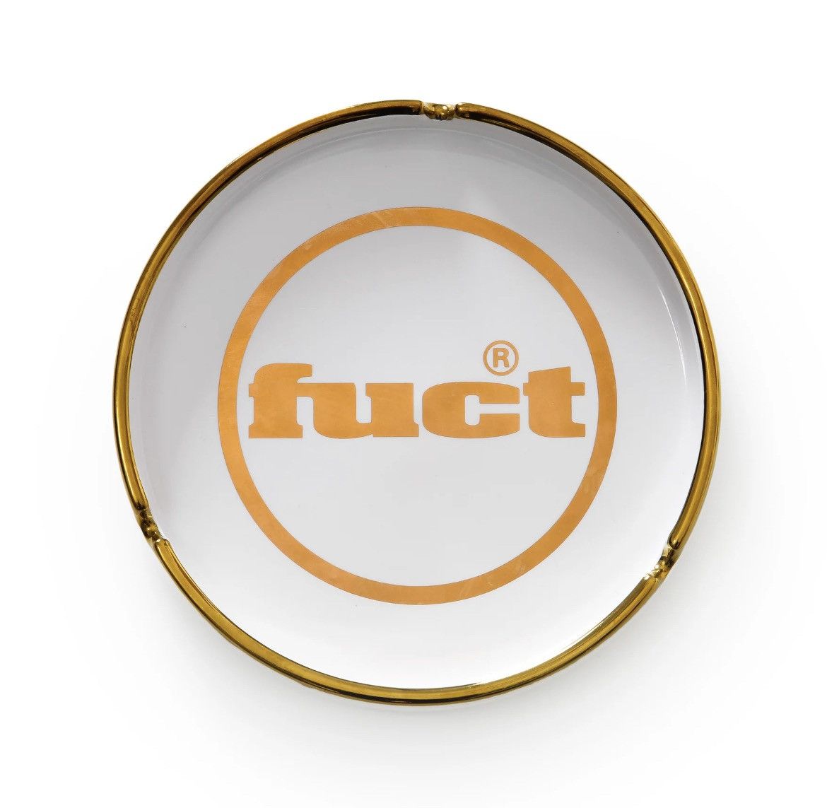 FUCT LARGE CIRCULAR FUCT OG LOGO CERAMIC ASH TRAY IN GOLD & WHITE Size ONE SIZE - 3 Thumbnail