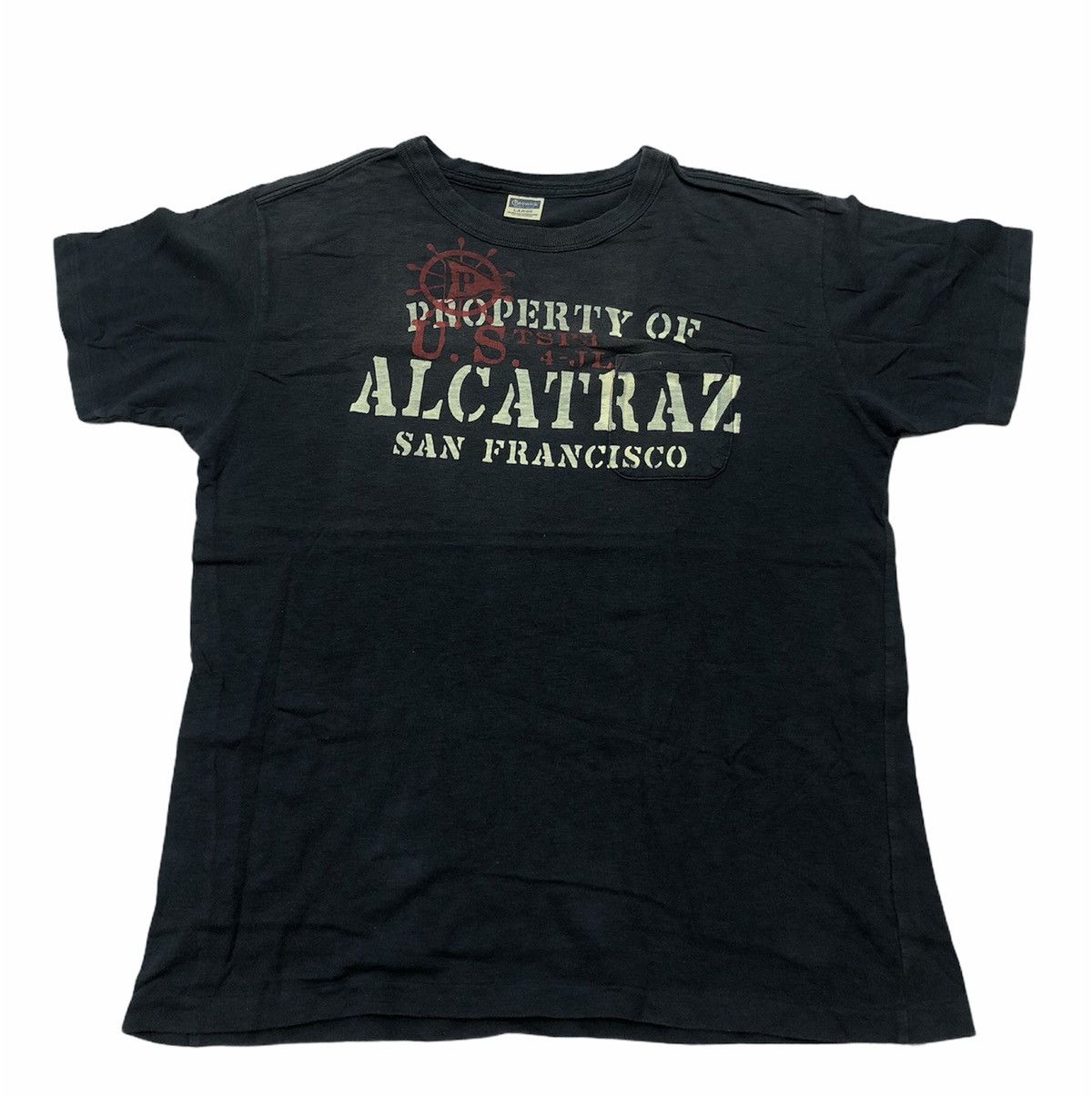 image of Vintage Property Of Alcatraz T Shirt in Blue/Navy, Men's (Size Large)