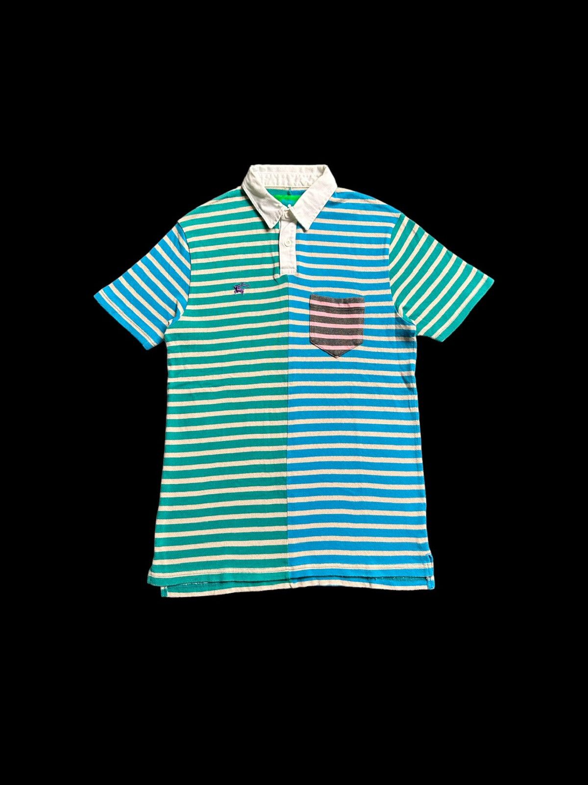 image of Archival Clothing x Hiroshi Fujiwara Ss12 - Mackdaddy Japan Colour Block Polo Striped (Size Medium)