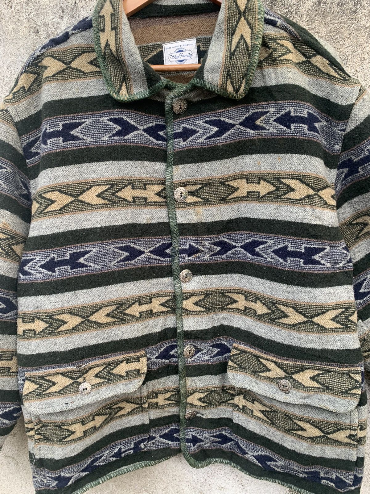Benetton Vintage Benetton Native / Aztec button jacket Wool Size US XL / EU 56 / 4 - 3 Thumbnail
