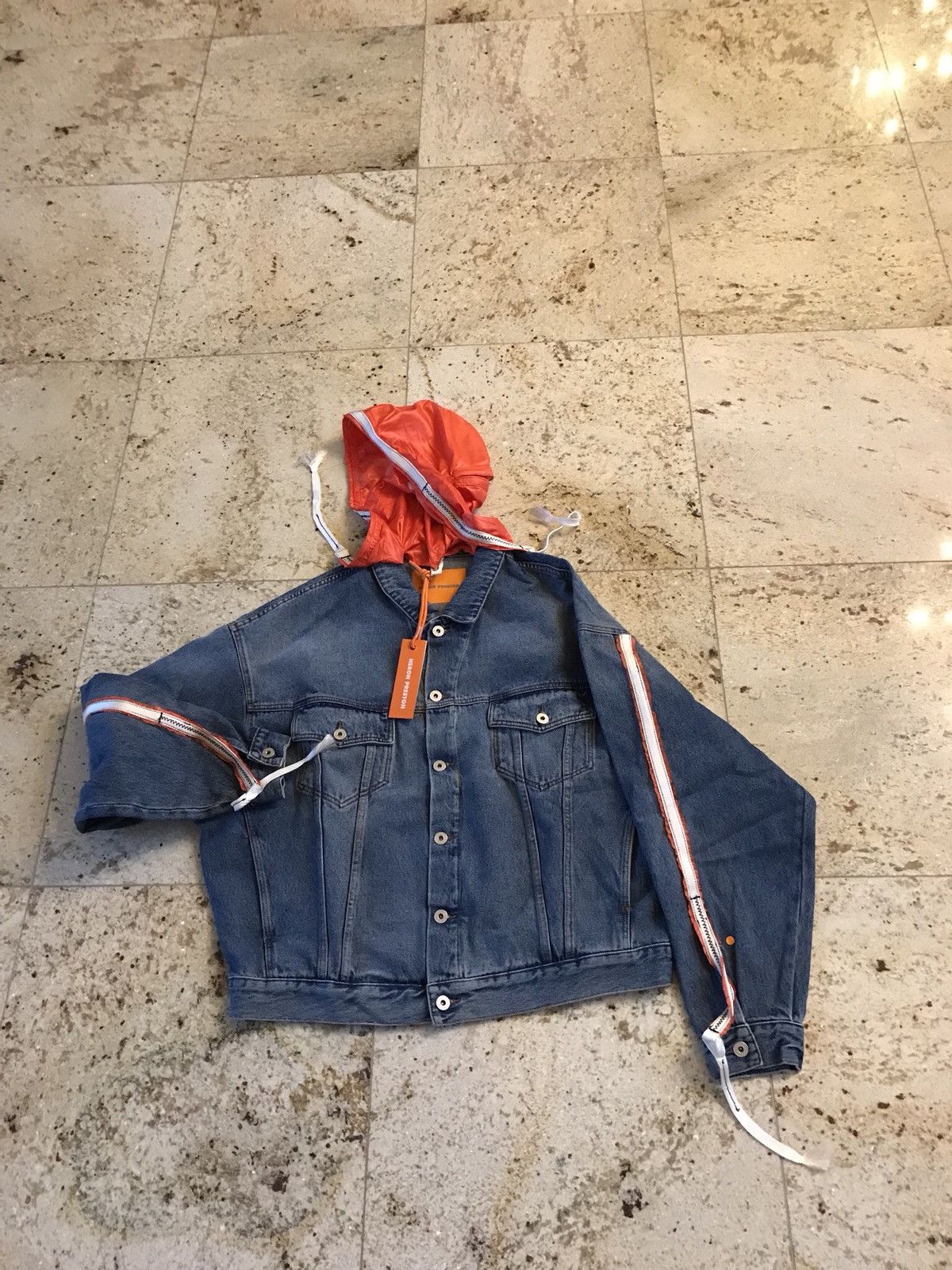 image of Heron Preston Parachute Denim Jacket in Blue, Men's (Size Medium)