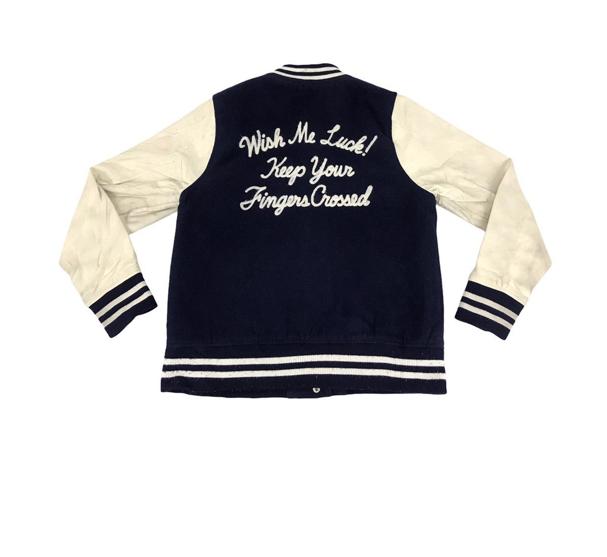 image of Varsity Jacket Vintage Love Toxic Wish Me Luck Embroidery Big Logo in Black, Men's (Size Small)