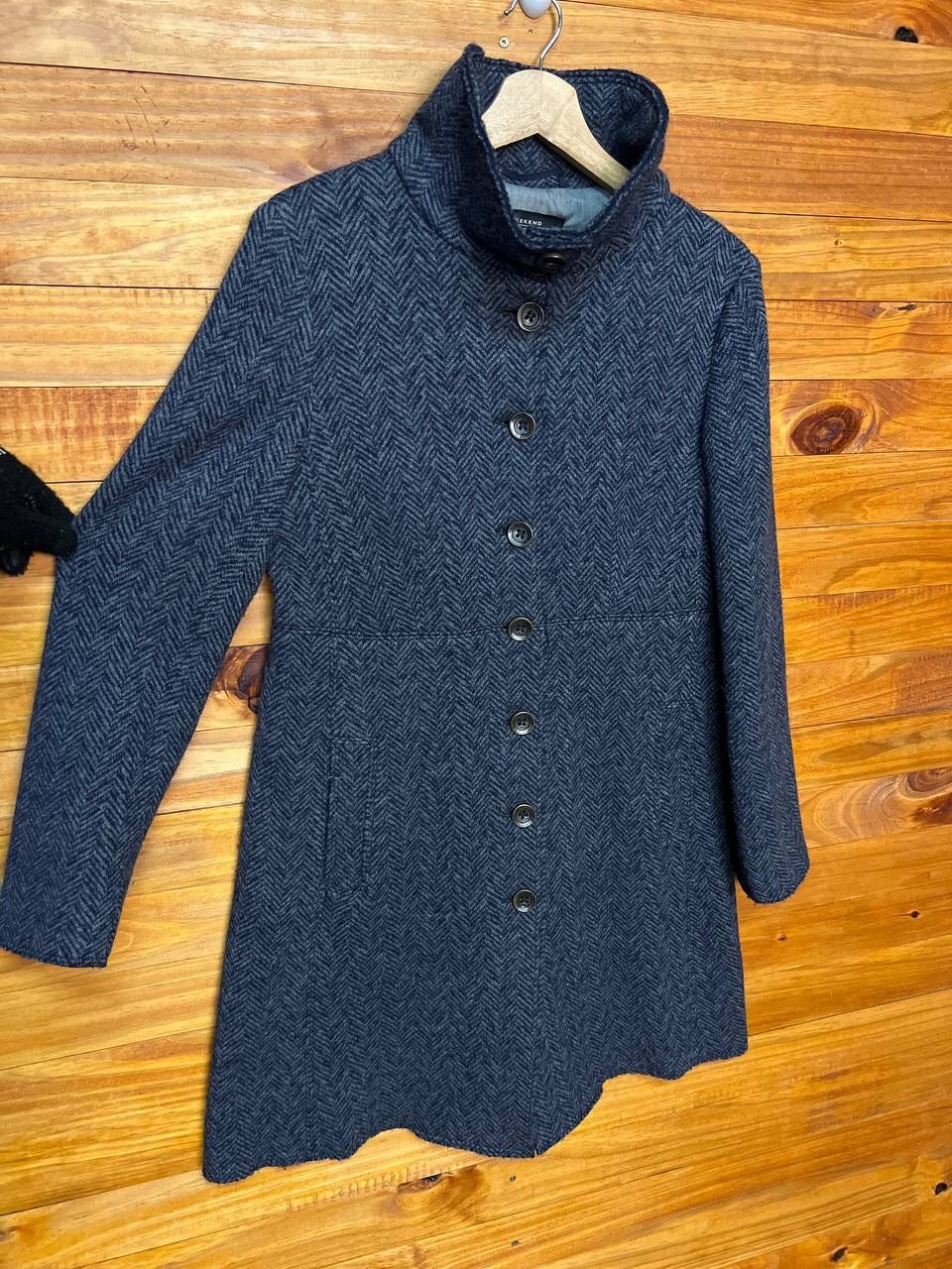 Max Mara MAX MARA TESSUTO FISHBONE FUNNEL NECK COAT Size S / US 4 / IT 40 - 6 Thumbnail