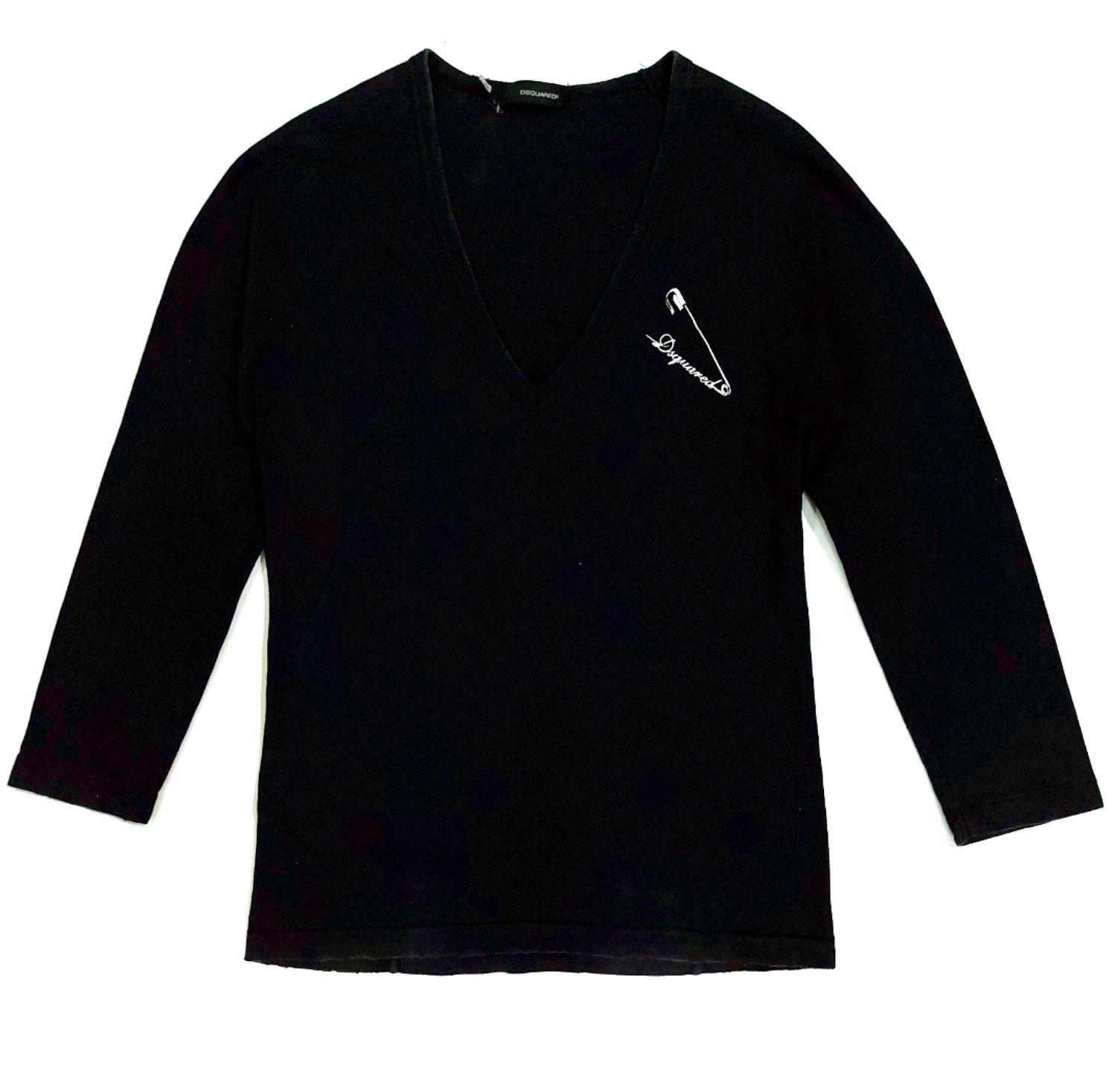 Designer × Dsquared2 RARE! DSQUARED2 WIDE V-NECK DISTRESSED 3/4 SLEEVE TEE Size US XS / EU 42 / 0 - 1 Thumbnail
