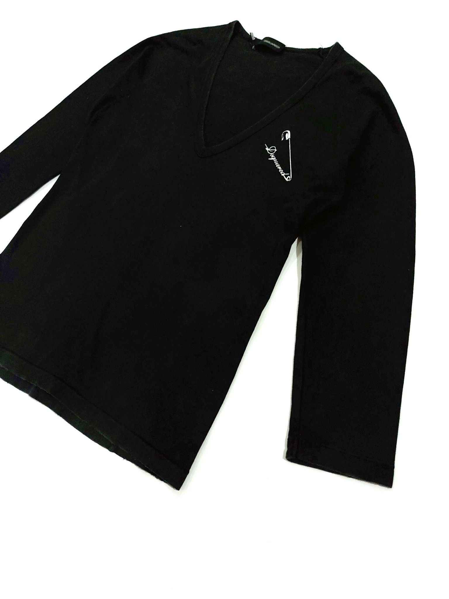 Designer × Dsquared2 RARE! DSQUARED2 WIDE V-NECK DISTRESSED 3/4 SLEEVE TEE Size US XS / EU 42 / 0 - 3 Thumbnail