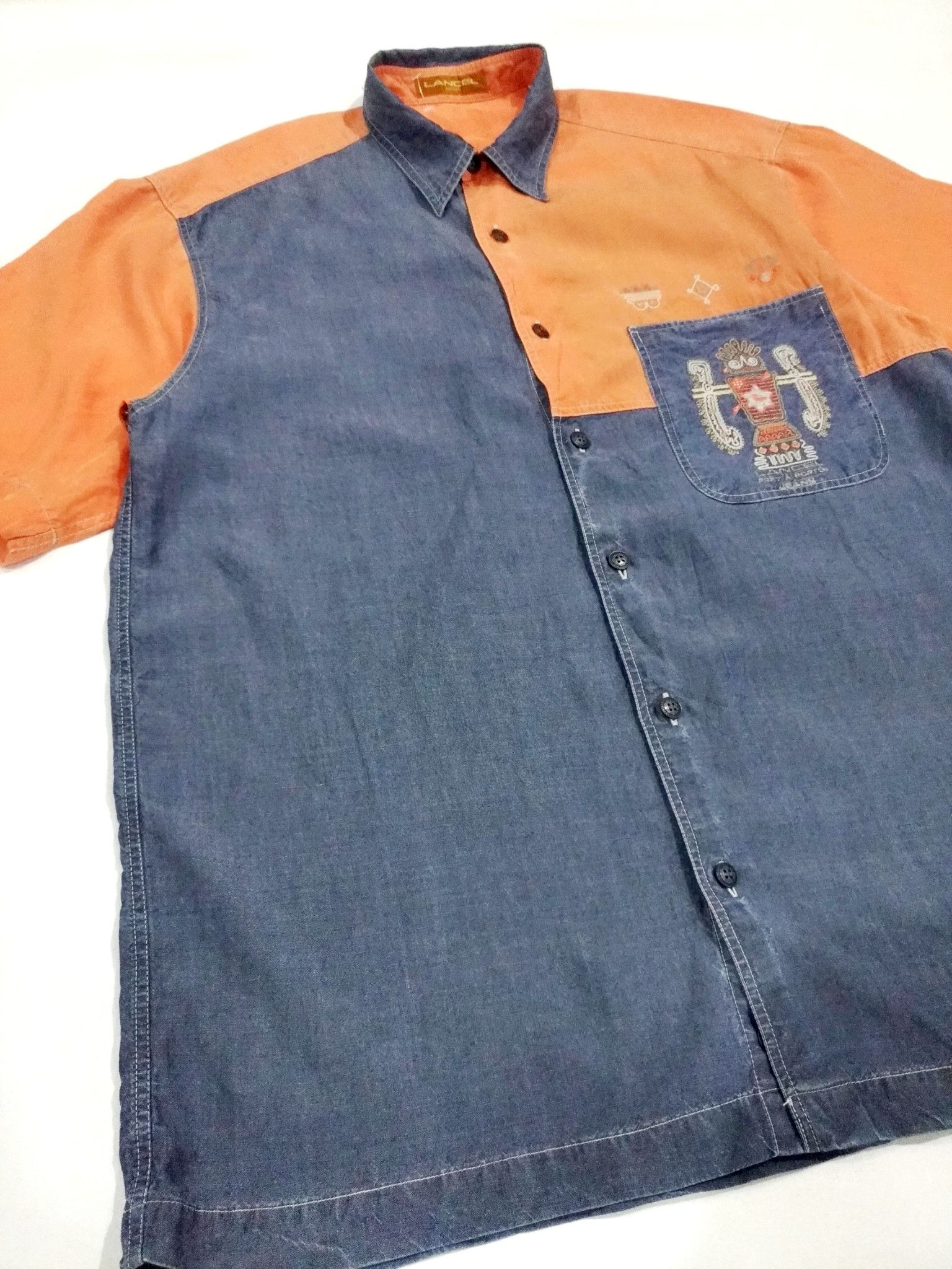 Designer × Lancel RARE! VTG LANCEL PARIS COLOR BLOCK ARTISTIC BUTTON UP SHIRT Size US M / EU 48-50 / 2 - 4 Thumbnail