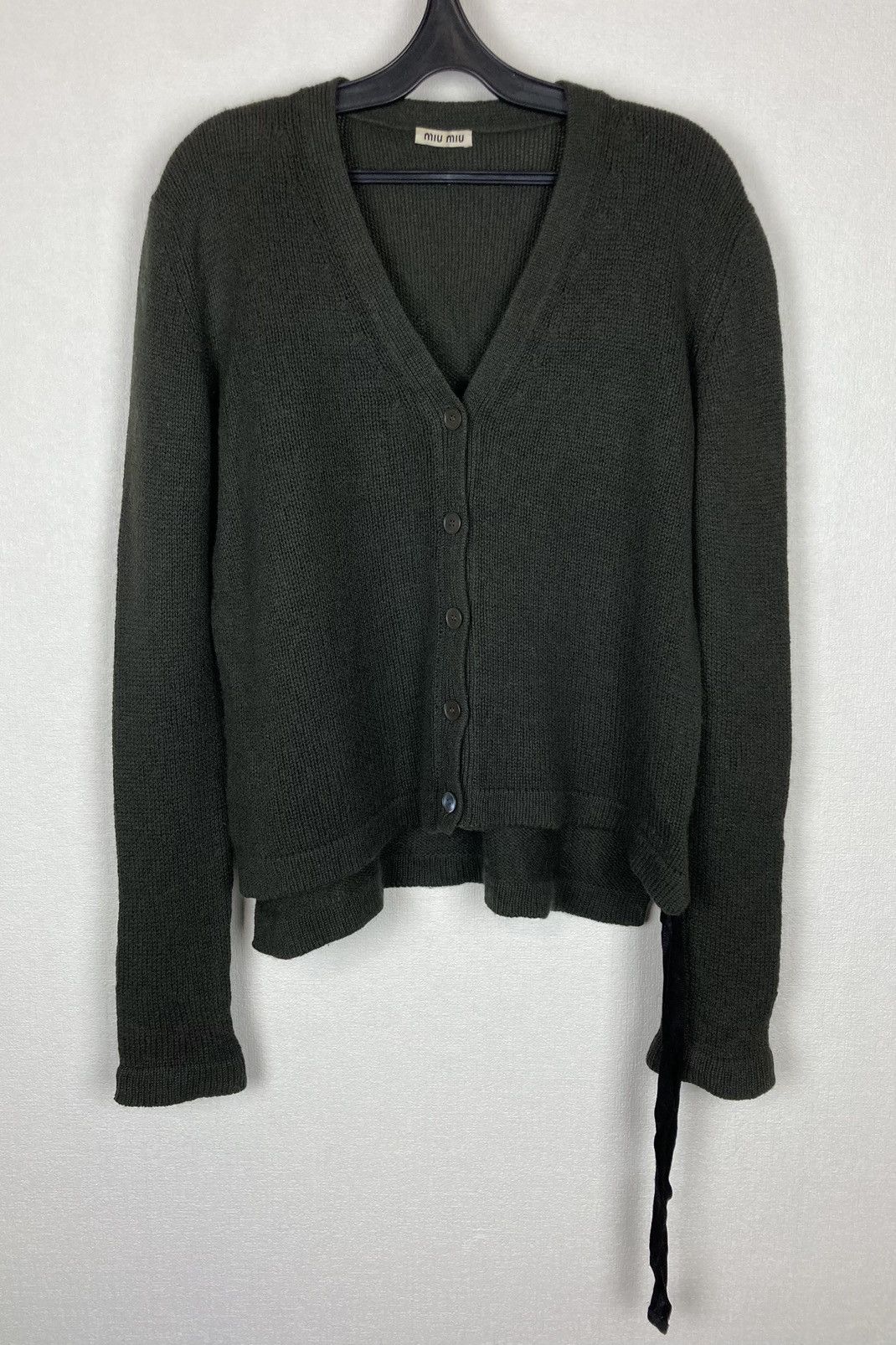 image of Miu Miu Cashmere Strapped Oversized Cardigan in Khaki, Men's (Size Medium)
