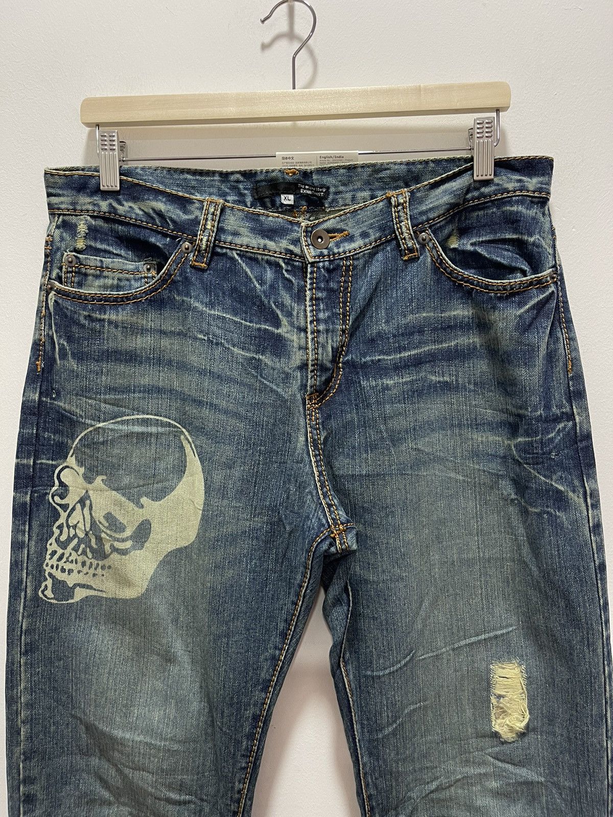 Vintage JAPANESE BRAND SKULL LOGO PRINTED RIPPED DISTRESSED JEANS Size US 34 / EU 50 - 5 Thumbnail