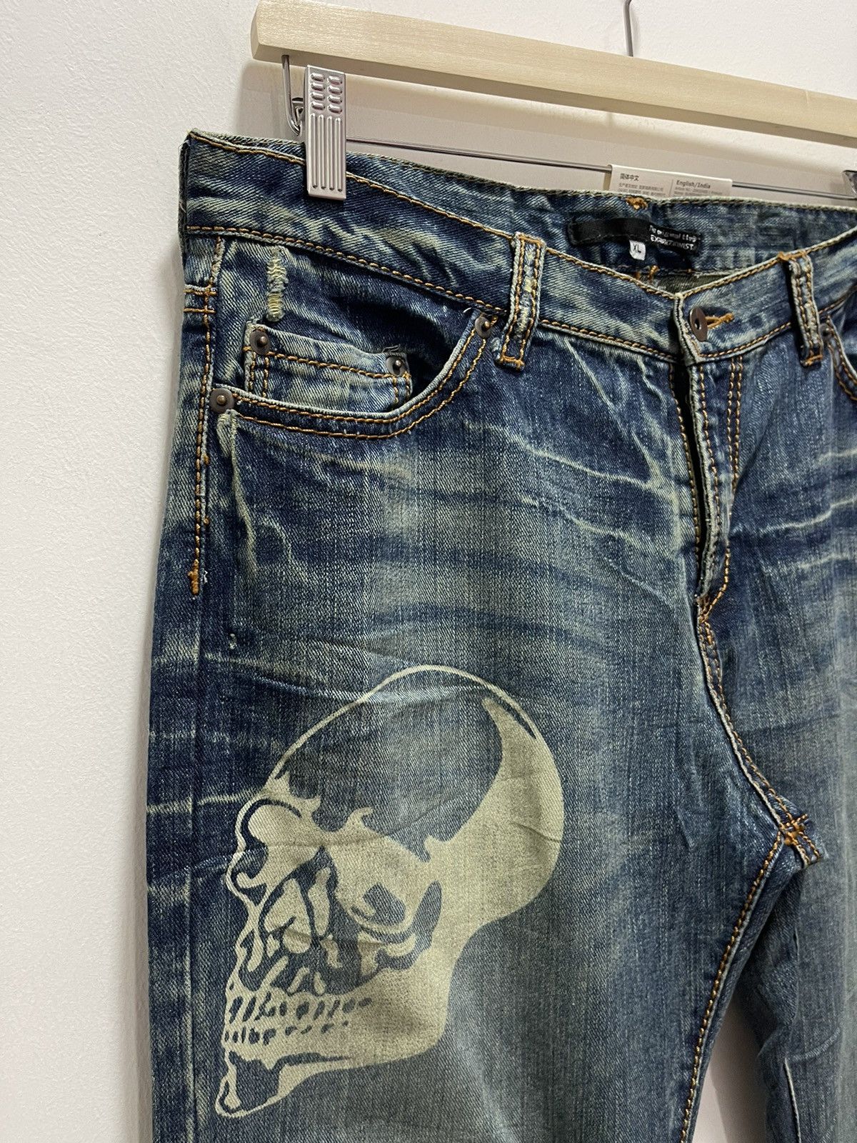Vintage JAPANESE BRAND SKULL LOGO PRINTED RIPPED DISTRESSED JEANS Size US 34 / EU 50 - 4 Thumbnail