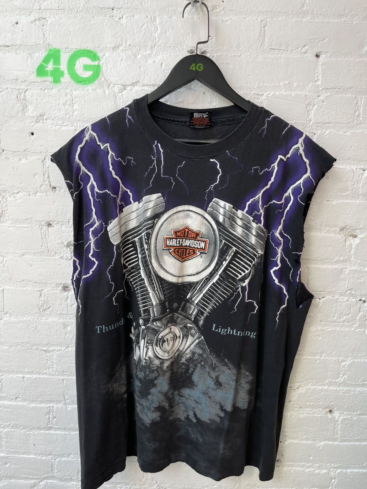 Harley Davidson × Vintage Vintage THRASHED HARLEY THUNDER LIGHTNING TANK TOP SHIRT XL Size US XL / EU 56 / 4 - 3 Thumbnail