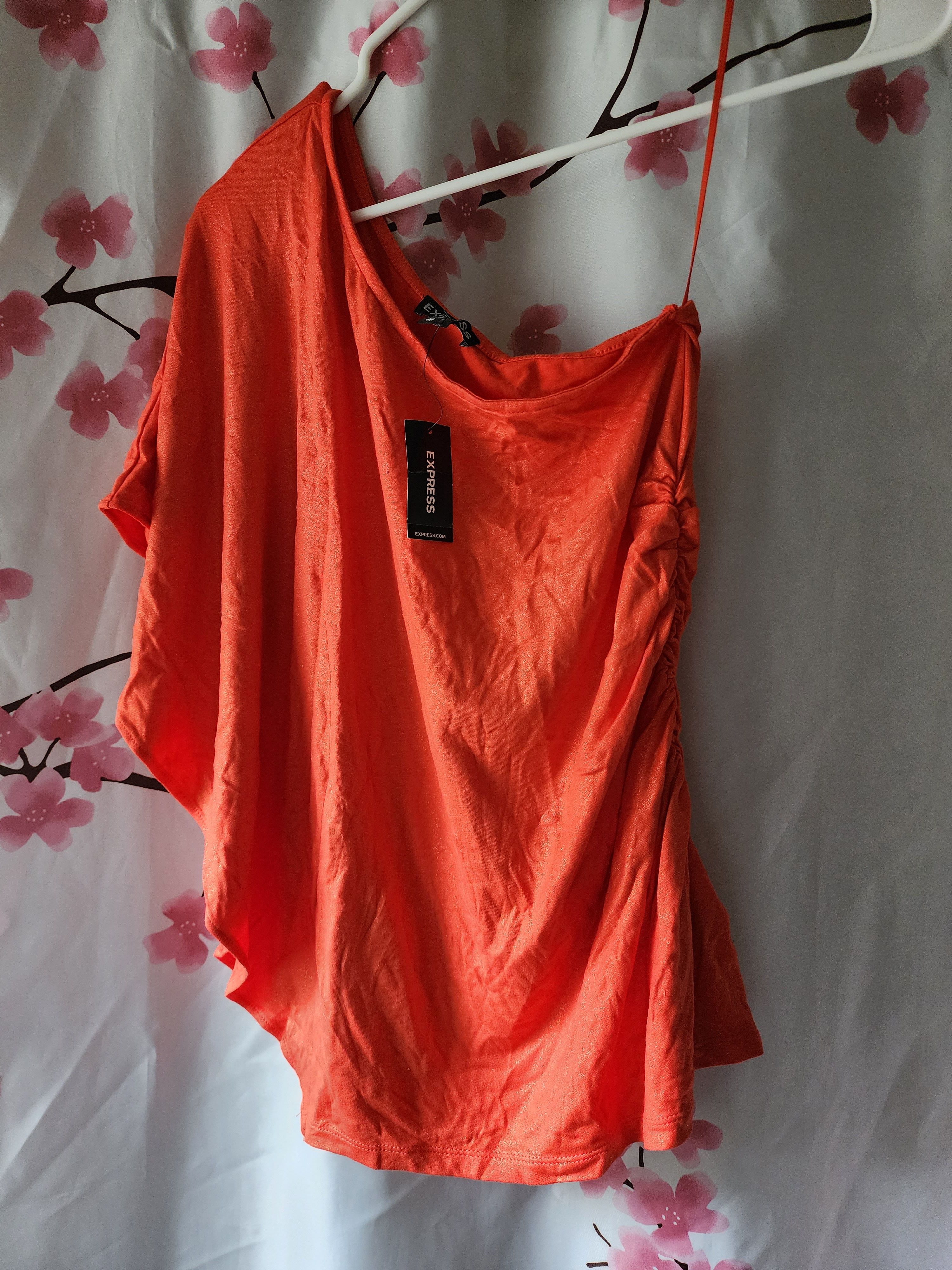 Express Express One Shoulder Flutter Sleeve Orange Gold Shirt Top XS Size XS / US 0-2 / IT 36-38 - 1 Thumbnail