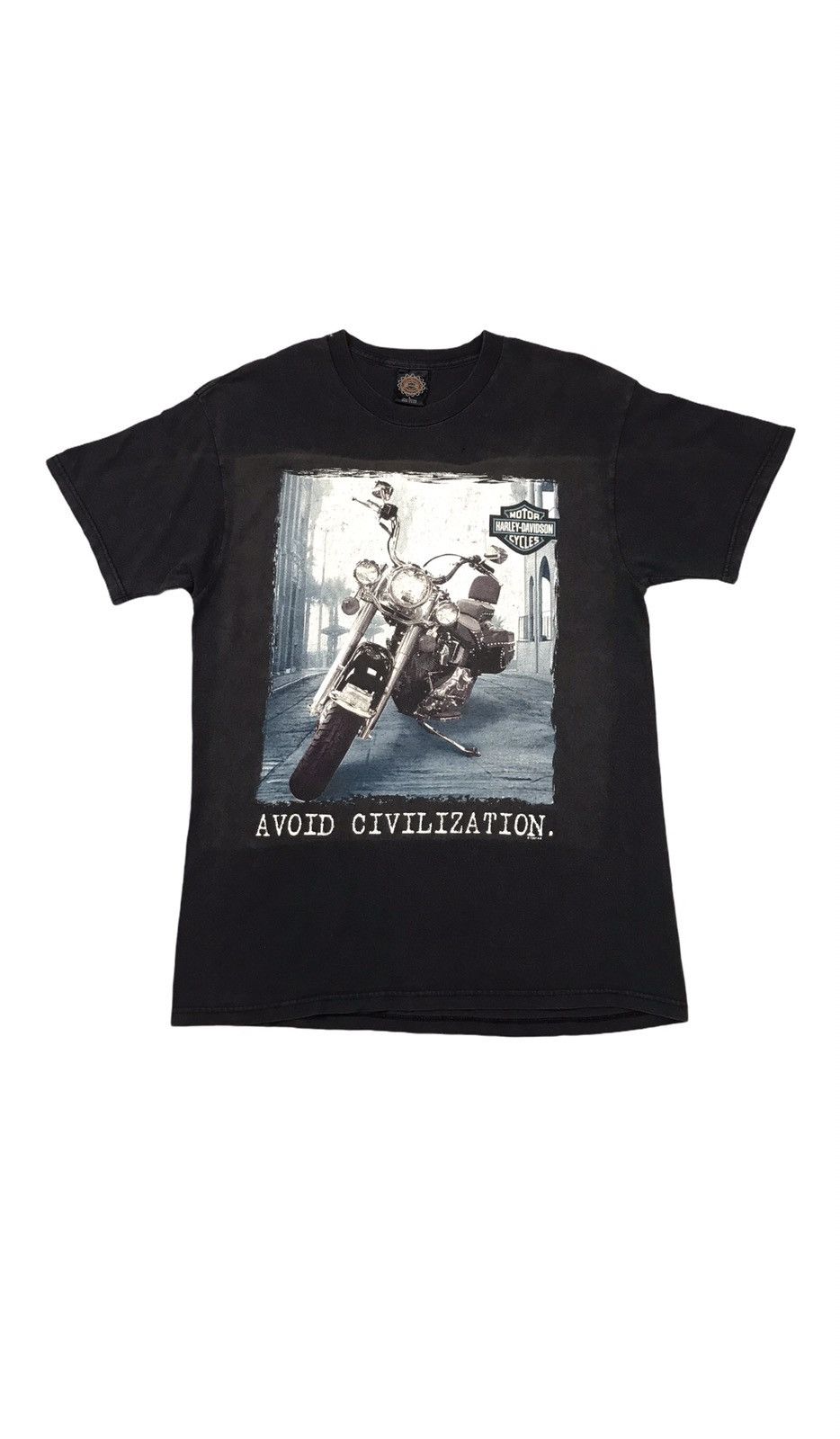 image of 90's Harley Davidson Avoid Civilization T-Shirt in Black, Men's (Size Large)