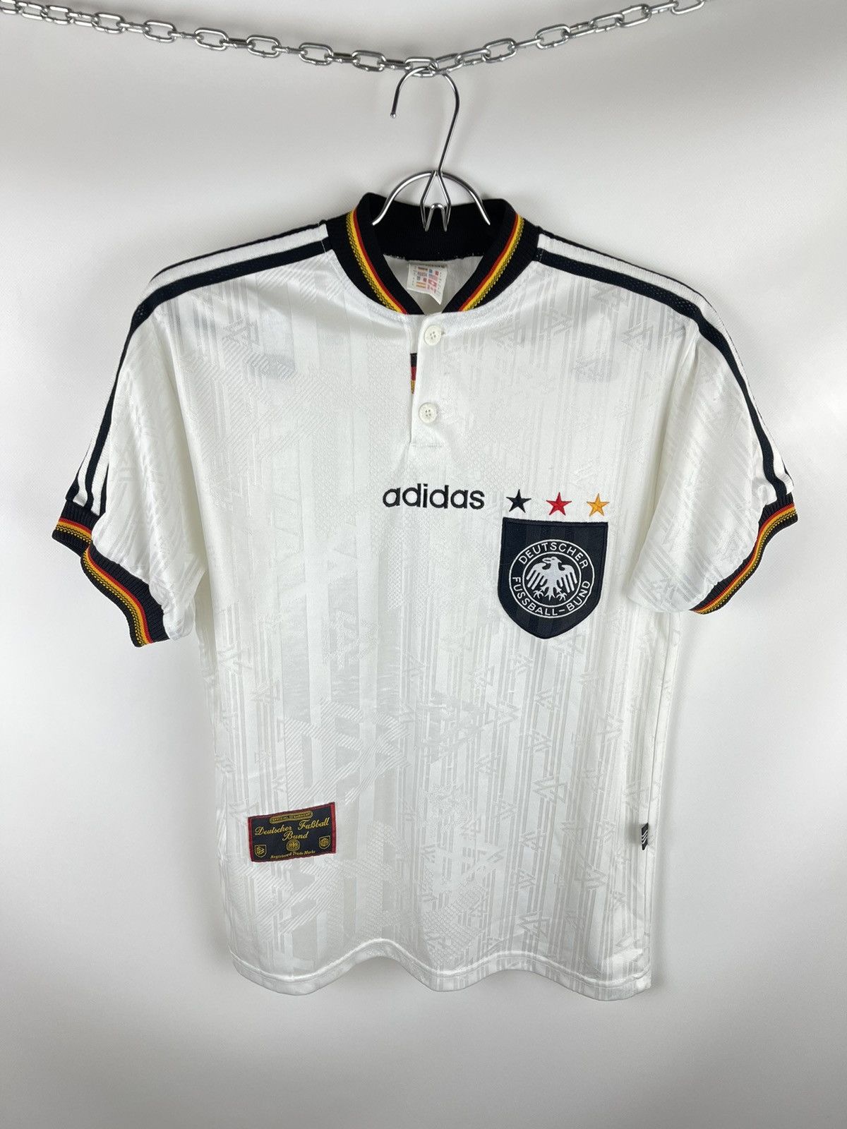 image of Adidas Germany 1996 1998 Home Soccer Jersey Football Shirt in White, Men's (Size Small)