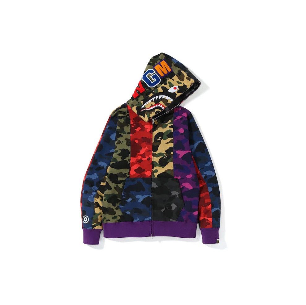 BAPE Mix Camo Crazy Shark Full Zip Hoodie Multi