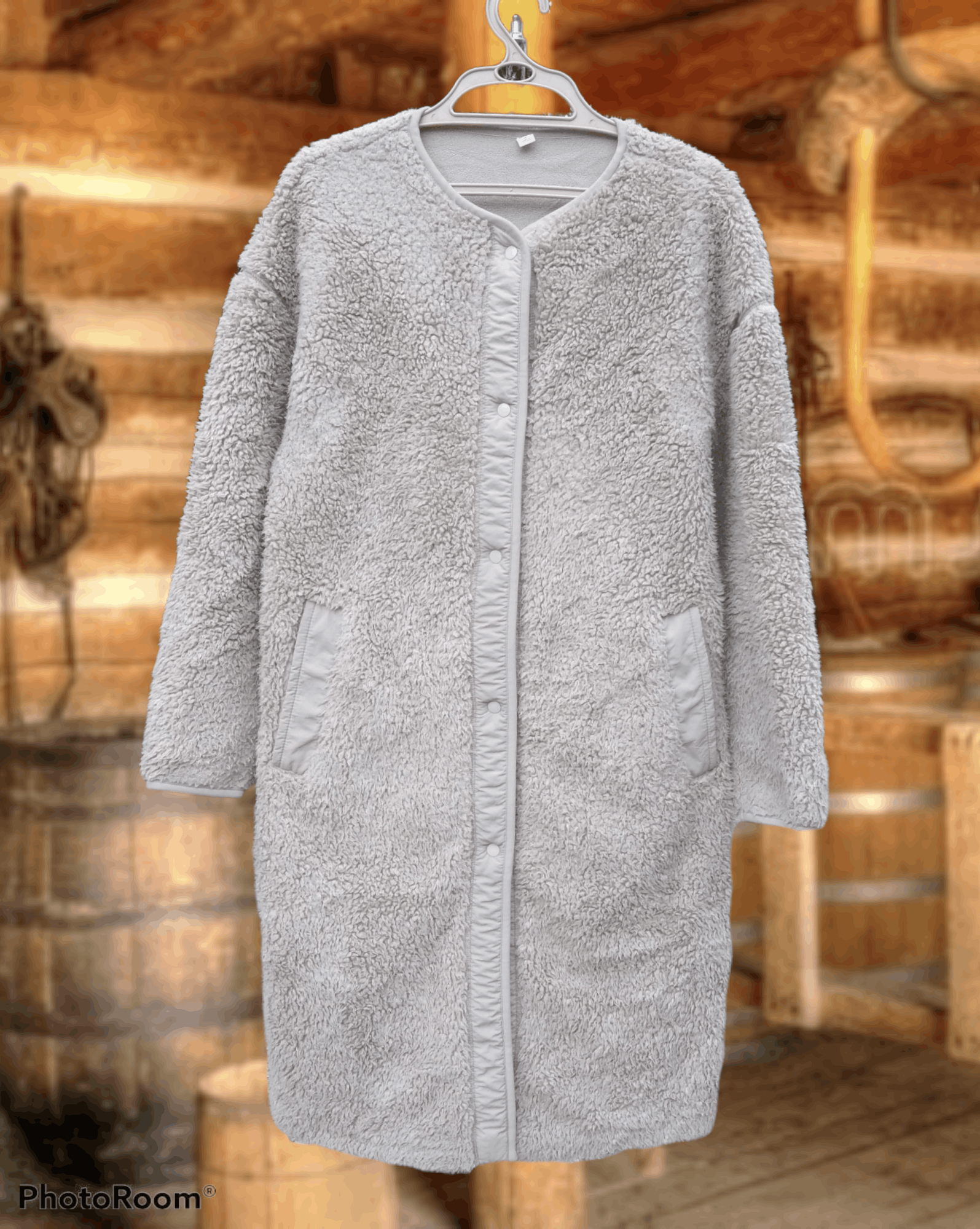 COLLARLESS SHERPA FLEECE LONG COAT