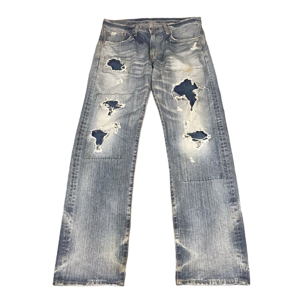 RIPPED DISTRESSED EDWIN LIGHT DENIM PANTS
