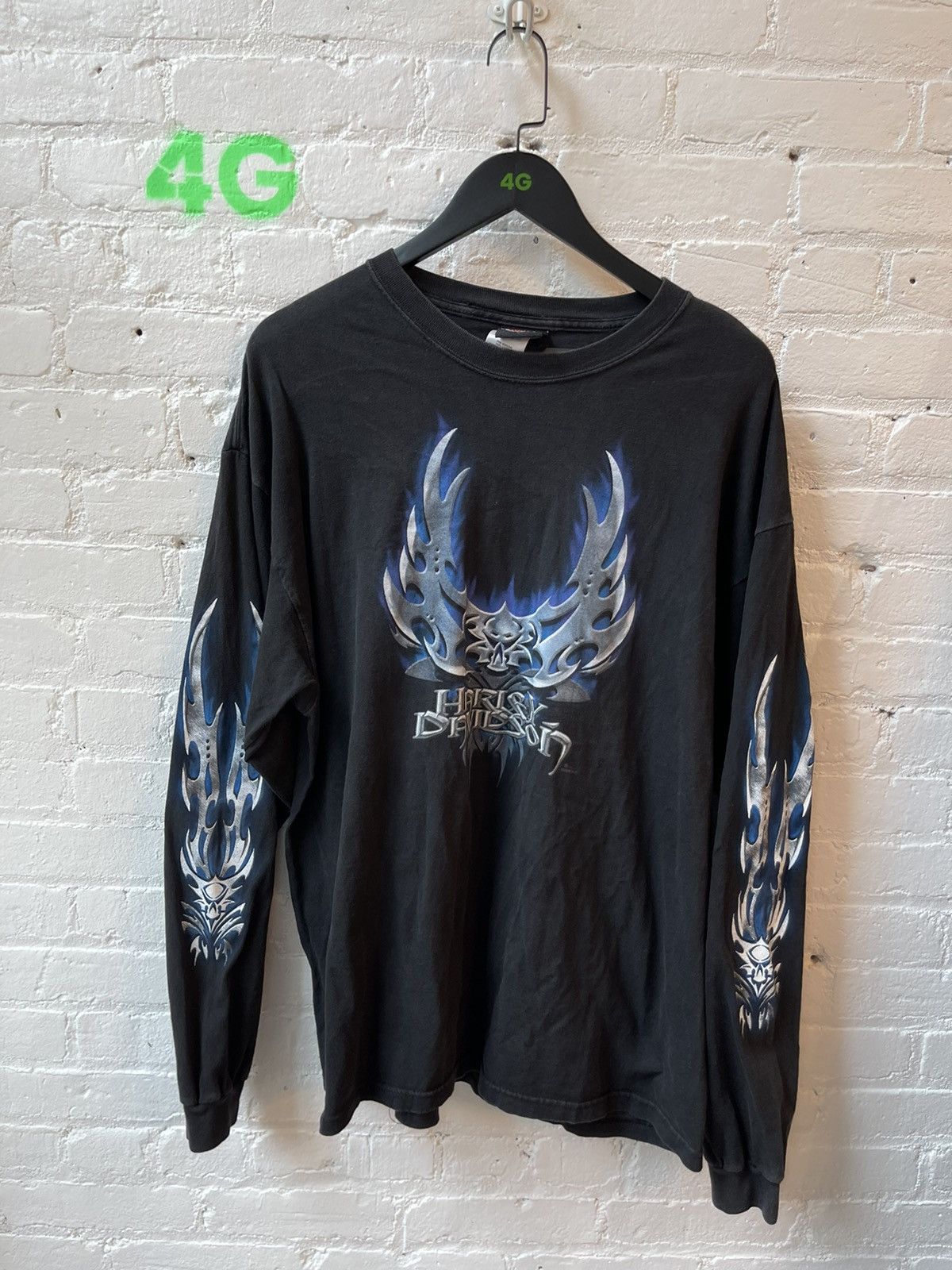 Harley Davidson × Vintage Vintage Harley Davidson Black Tribal Thunder Shirt XL Size US XL / EU 56 / 4 - 2 Thumbnail