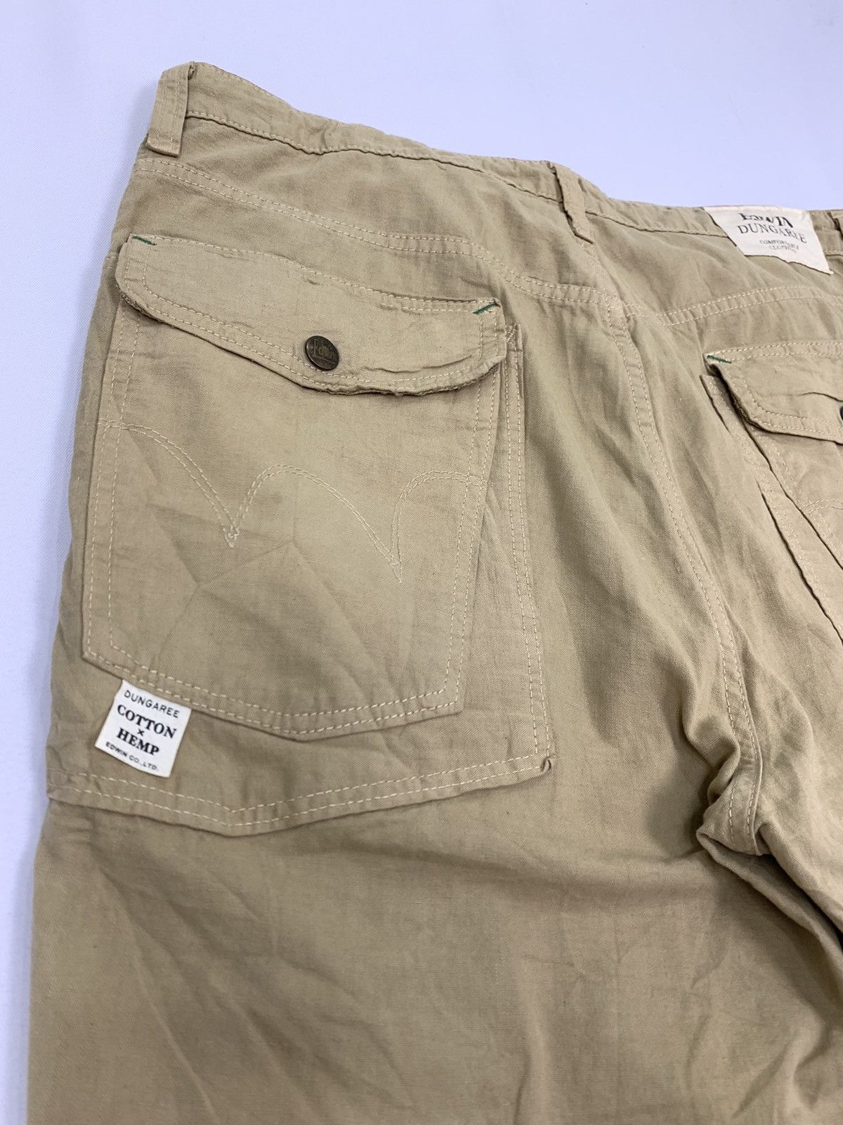 Edwin × Japanese Brand × Seditionaries Vintag EDWIN Dungaree Hemp Khaki Stripe Pullover Cargo Pant Size US 37 - 16 Thumbnail