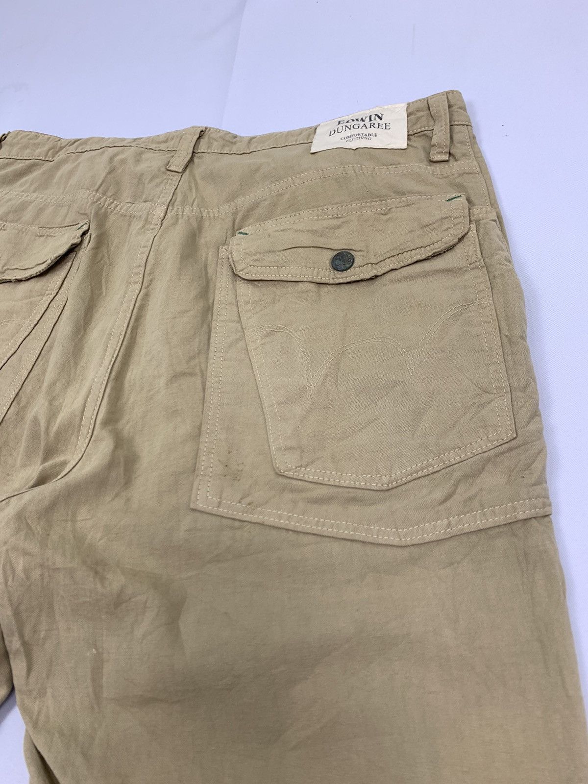 Edwin × Japanese Brand × Seditionaries Vintag EDWIN Dungaree Hemp Khaki Stripe Pullover Cargo Pant Size US 37 - 17 Thumbnail