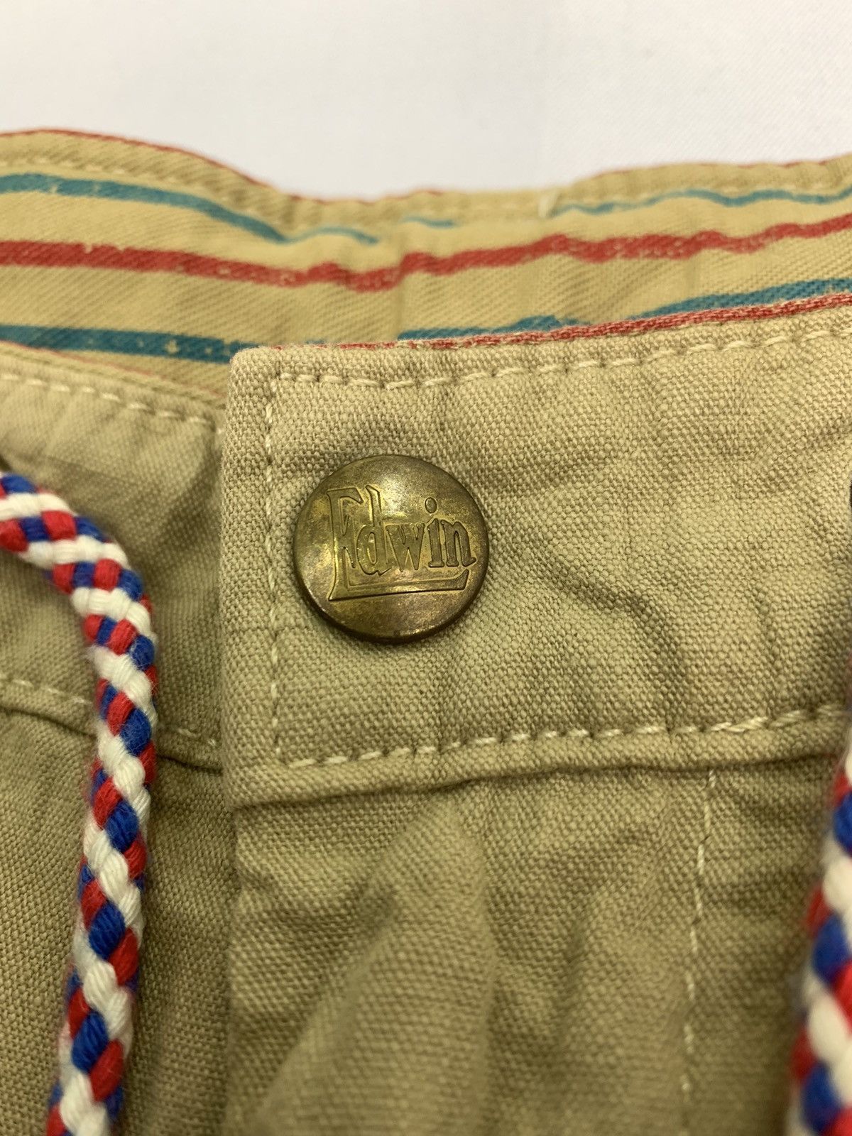 Edwin × Japanese Brand × Seditionaries Vintag EDWIN Dungaree Hemp Khaki Stripe Pullover Cargo Pant Size US 37 - 7 Thumbnail