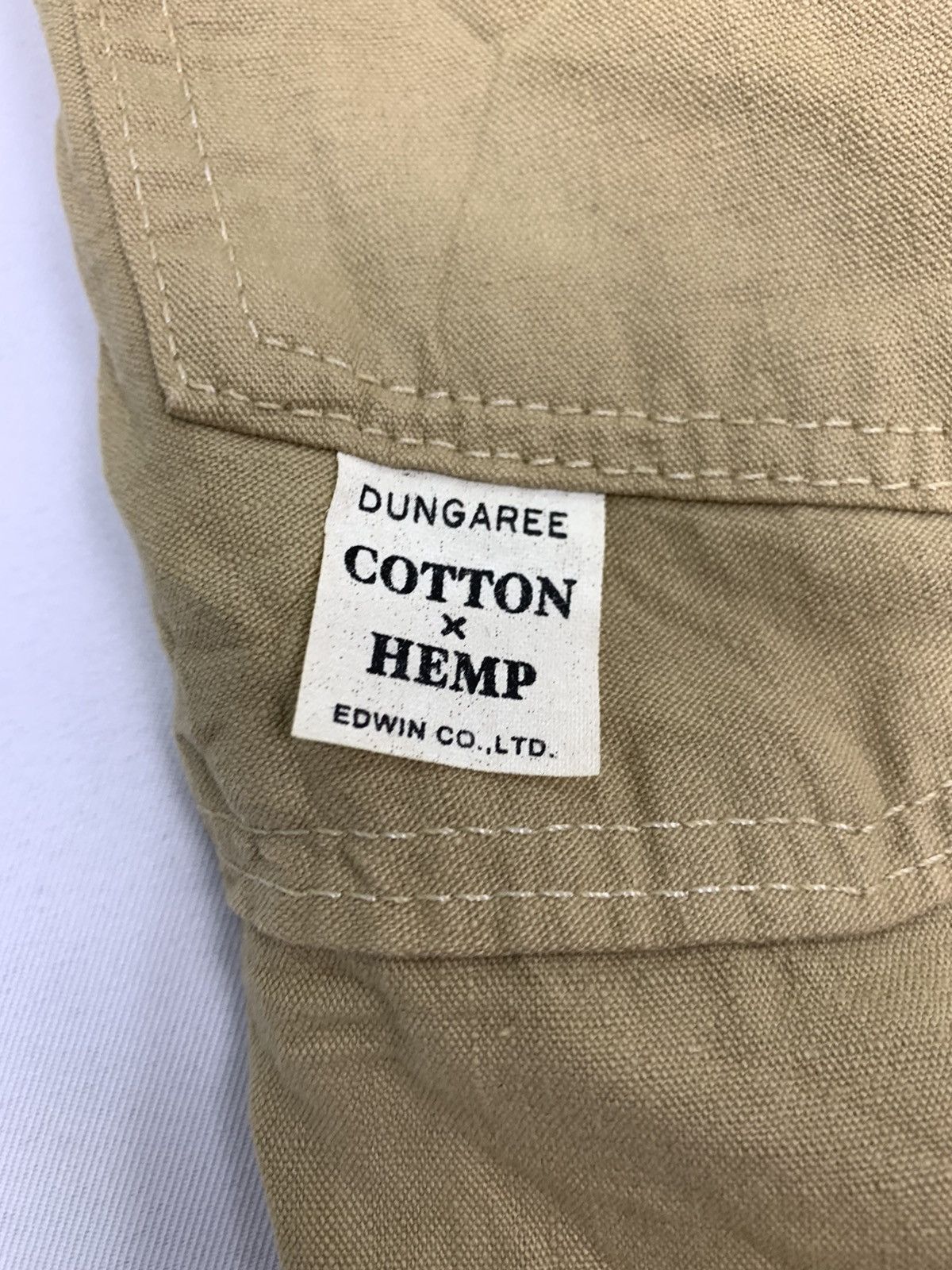 Edwin × Japanese Brand × Seditionaries Vintag EDWIN Dungaree Hemp Khaki Stripe Pullover Cargo Pant Size US 37 - 18 Thumbnail
