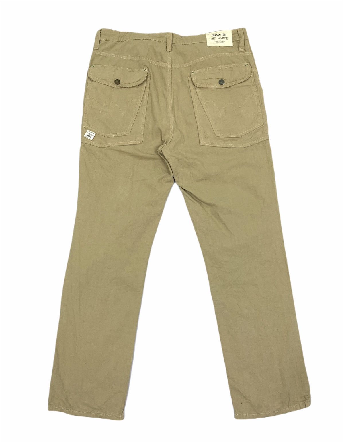 Edwin × Japanese Brand × Seditionaries Vintag EDWIN Dungaree Hemp Khaki Stripe Pullover Cargo Pant Size US 37 - 2 Thumbnail