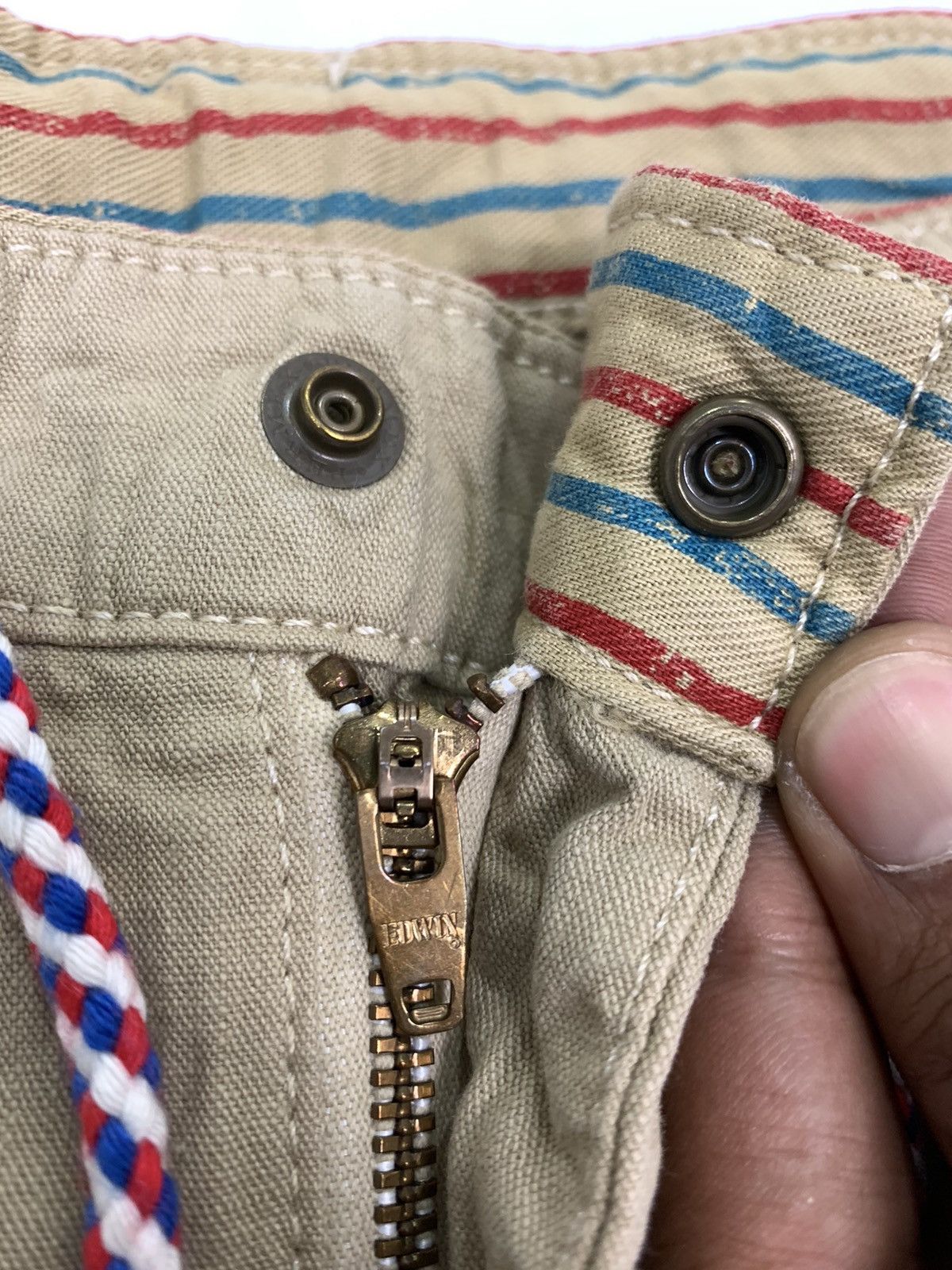Edwin × Japanese Brand × Seditionaries Vintag EDWIN Dungaree Hemp Khaki Stripe Pullover Cargo Pant Size US 37 - 8 Thumbnail