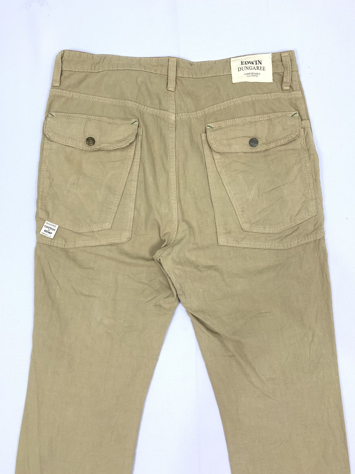 Edwin × Japanese Brand × Seditionaries Vintag EDWIN Dungaree Hemp Khaki Stripe Pullover Cargo Pant Size US 37 - 14 Thumbnail