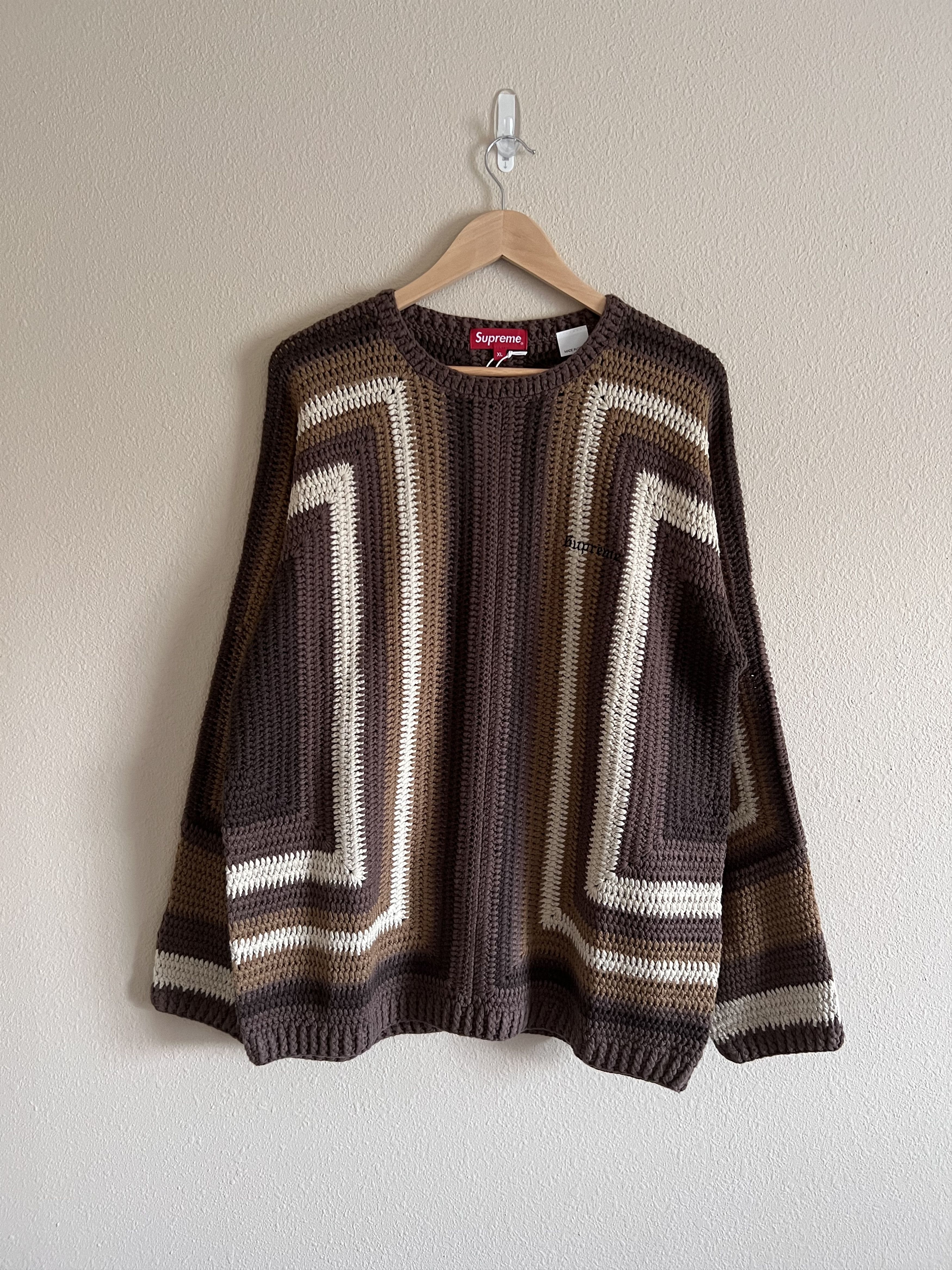 image of Supreme Hand Knit Crochet Sweater Brown, Men's (Size XL)