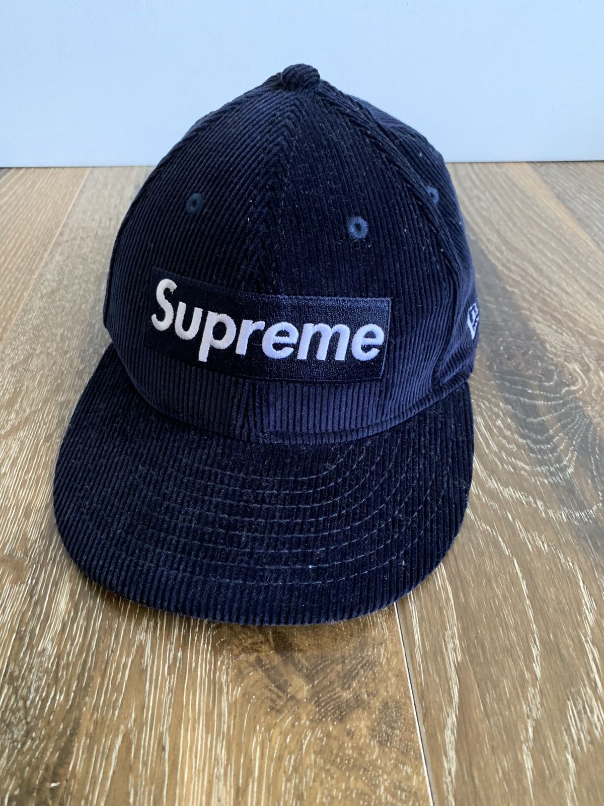image of Supreme 7 1/4 Corduroy Fitted Box Logo Hat in Blue, Men's