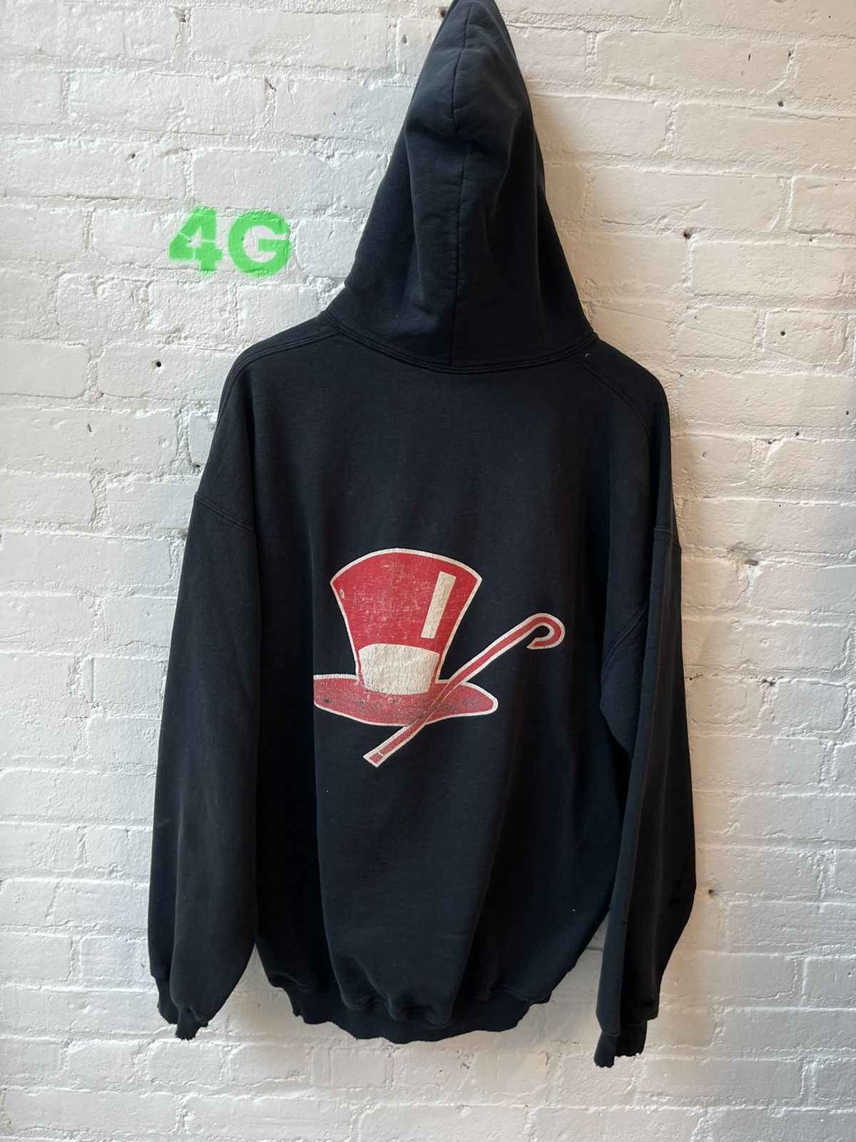 image of Vintage Thrashed Mad Hatter Black Hoodie L Xl, Men's (Size Large)