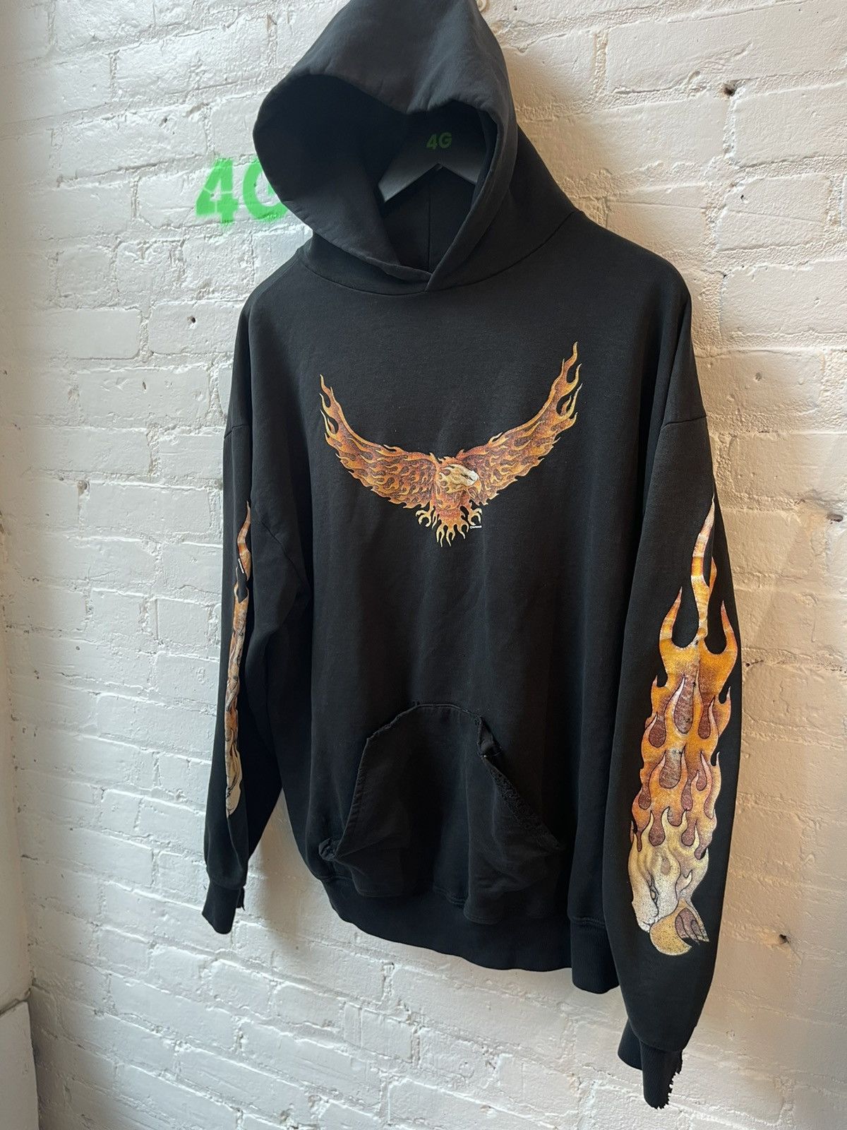 Vintage Vintage 90s THRASHED Eagle Flames Black Hoodie Paper Thin Size US L / EU 52-54 / 3 - 4 Thumbnail