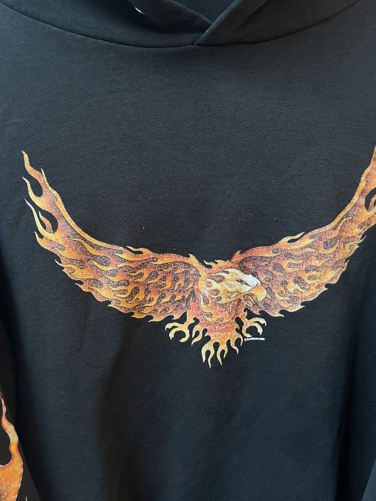 Vintage Vintage 90s THRASHED Eagle Flames Black Hoodie Paper Thin Size US L / EU 52-54 / 3 - 6 Thumbnail