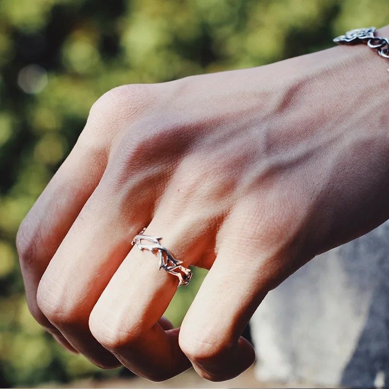 Jewelry × Vintage Punk Irregular Thorns Couple Ring Adjustable Size ONE SIZE - 4 Thumbnail