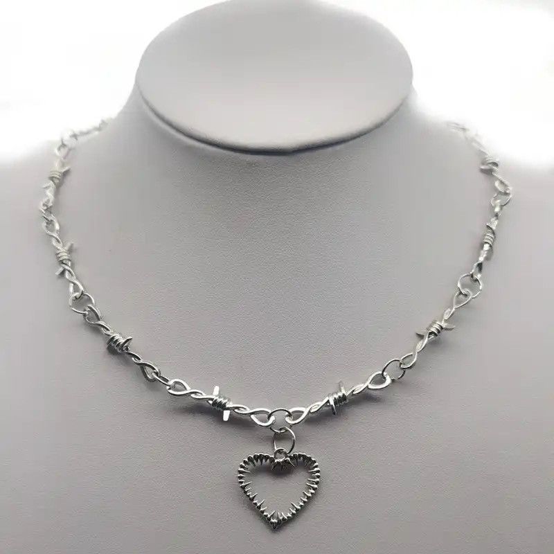 Jewelry × Vintage Wire Brambles Iron Silver Choker Necklace Heart Size ONE SIZE - 2 Thumbnail
