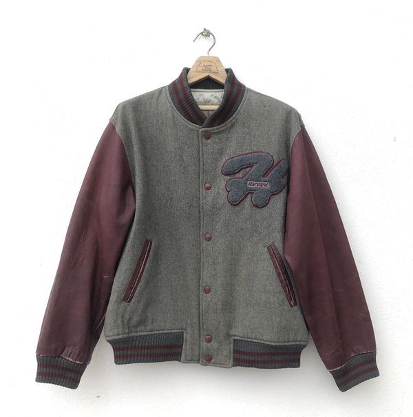 Leather Jacket 💥90’s Vintage Varsity Leather Jacket Harvard Spell Out