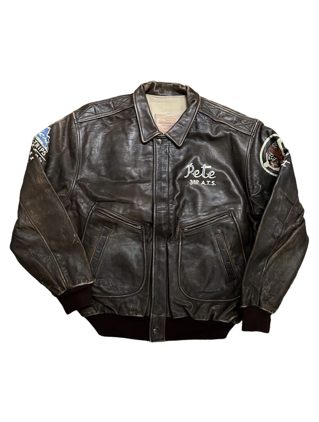 Chevignon VERY RARE VINTAGE JACKET LEATHER CHEVINGNON MILITARY TIGER Size US XXL / EU 58 / 5 - 2 Thumbnail